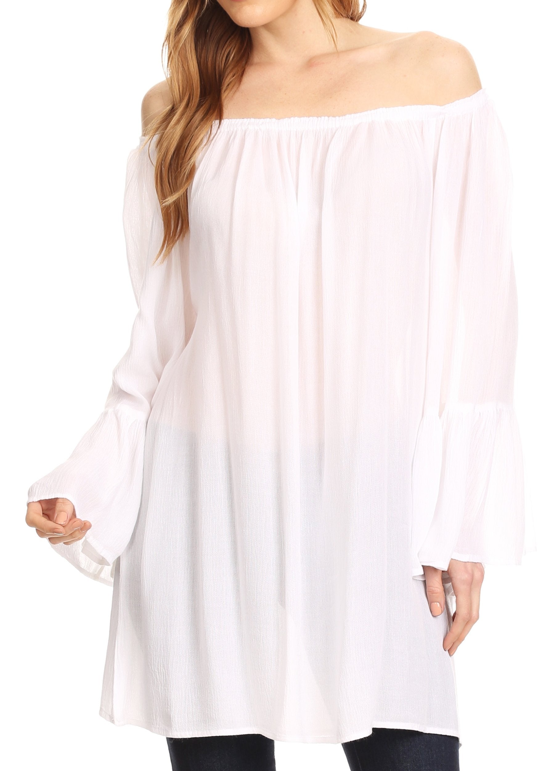 Sakkas Anna Casual Flowy Wide Neck 3/4 Sleeve Light Summer Boho Blouse Top - Concordia Style Boutique