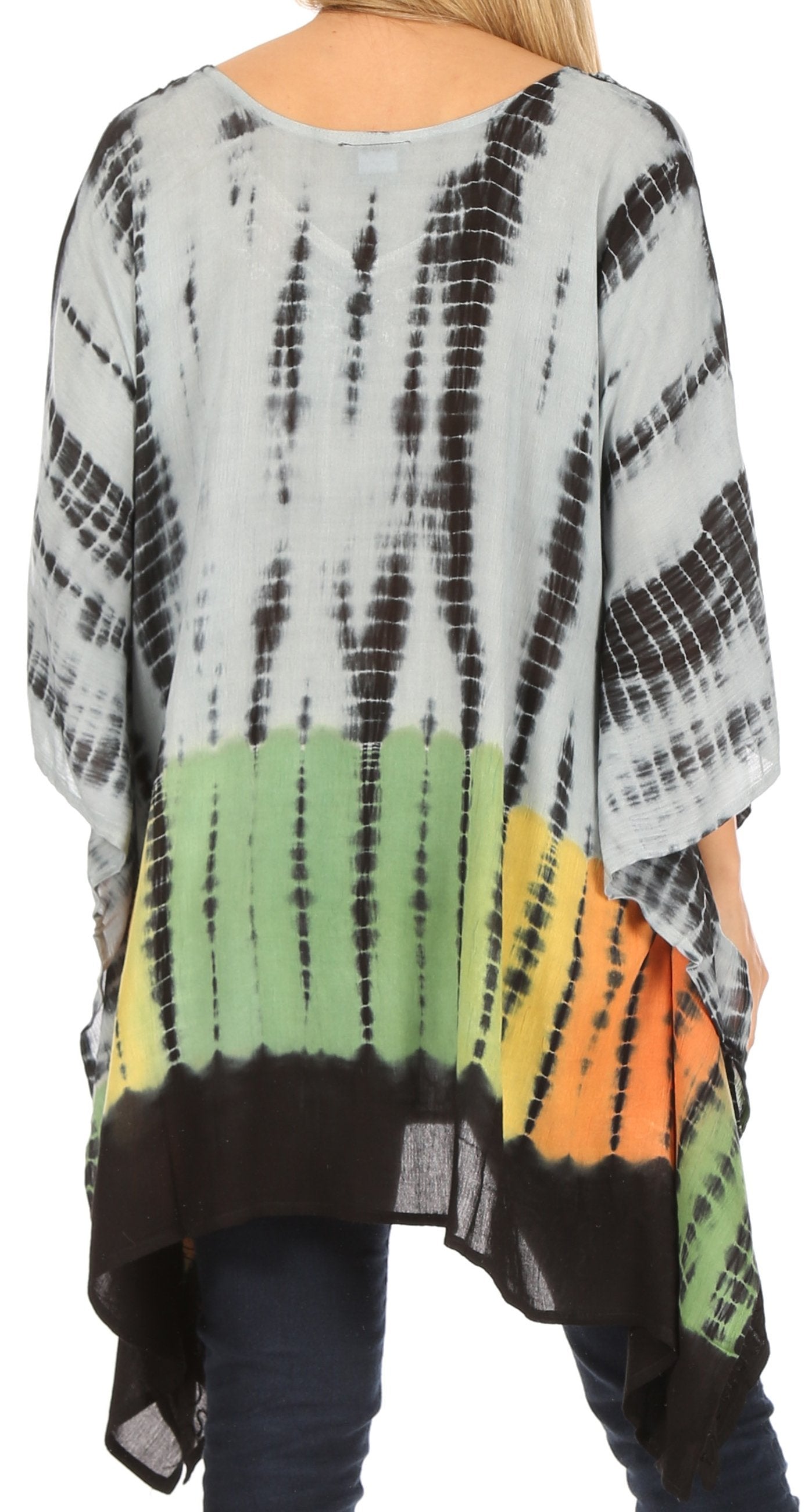 Sakkas Eliana Wide Long Tall Embroidered Tie Dye Ombre Batik Poncho Top Blouse - Concordia Style Boutique