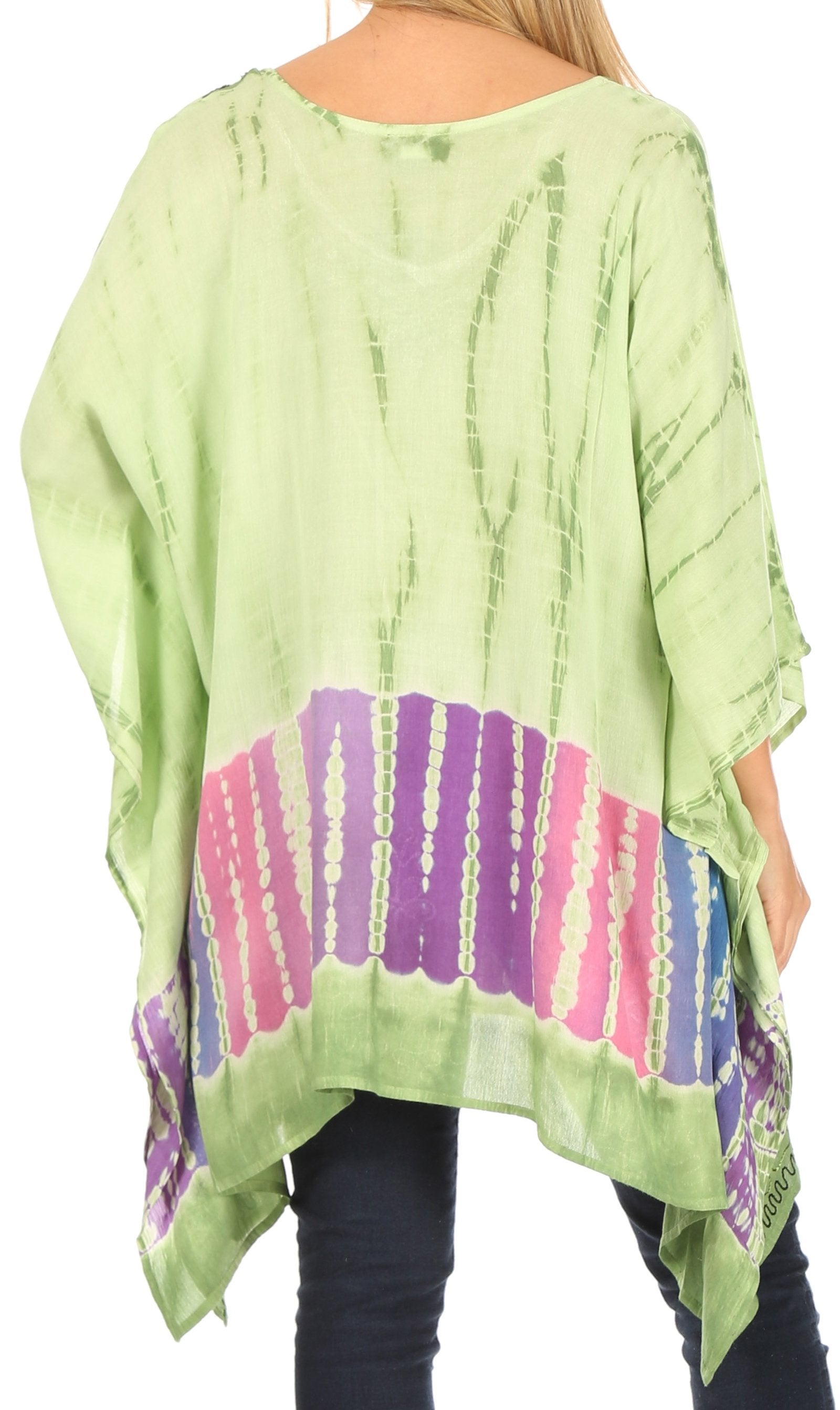 Sakkas Eliana Wide Long Tall Embroidered Tie Dye Ombre Batik Poncho Top Blouse - Concordia Style Boutique