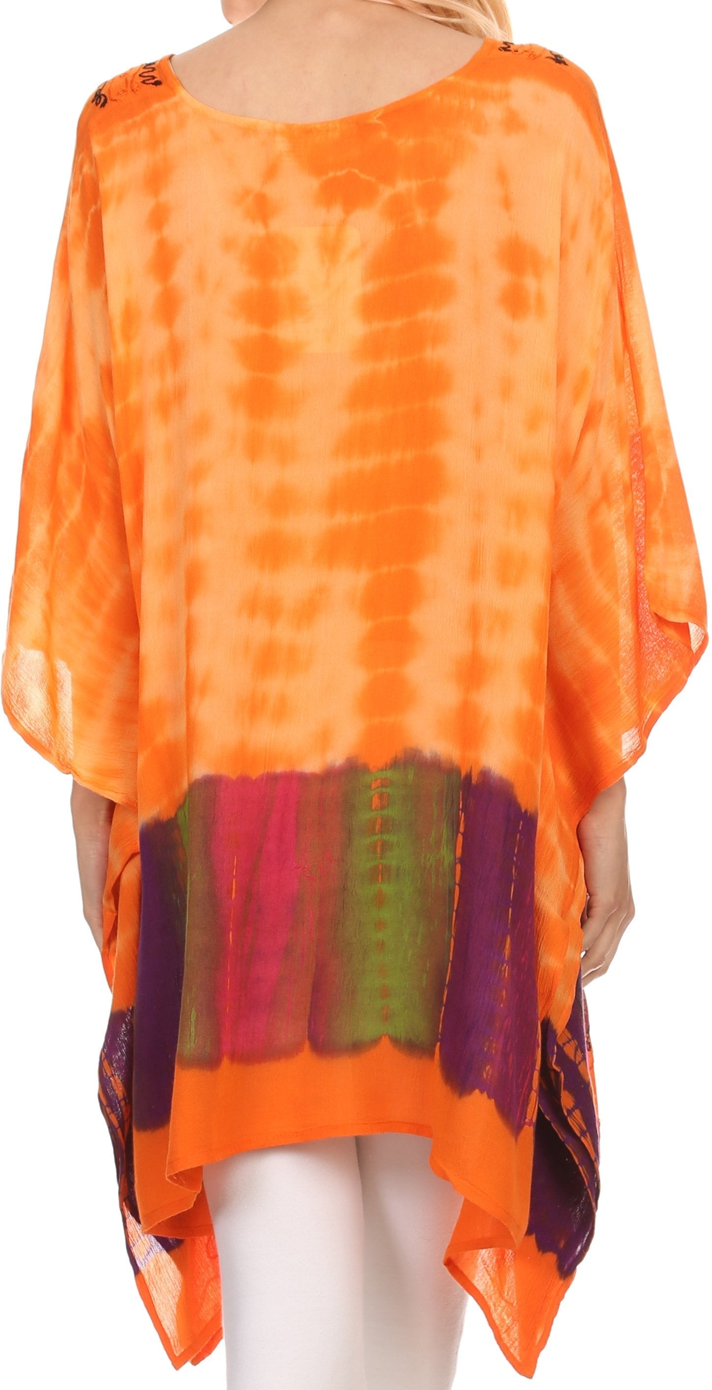 Sakkas Eliana Wide Long Tall Embroidered Tie Dye Ombre Batik Poncho Top Blouse - Concordia Style Boutique