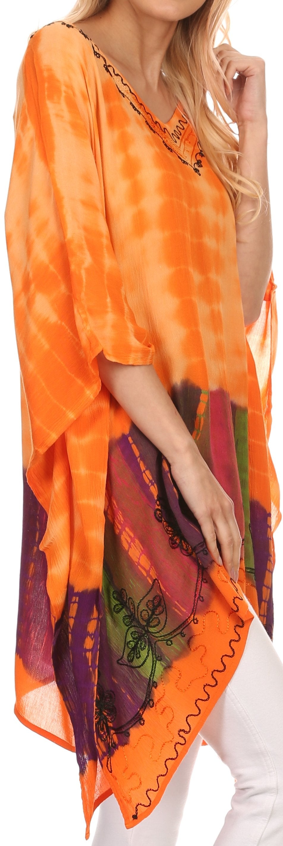 Sakkas Eliana Wide Long Tall Embroidered Tie Dye Ombre Batik Poncho Top Blouse - Concordia Style Boutique