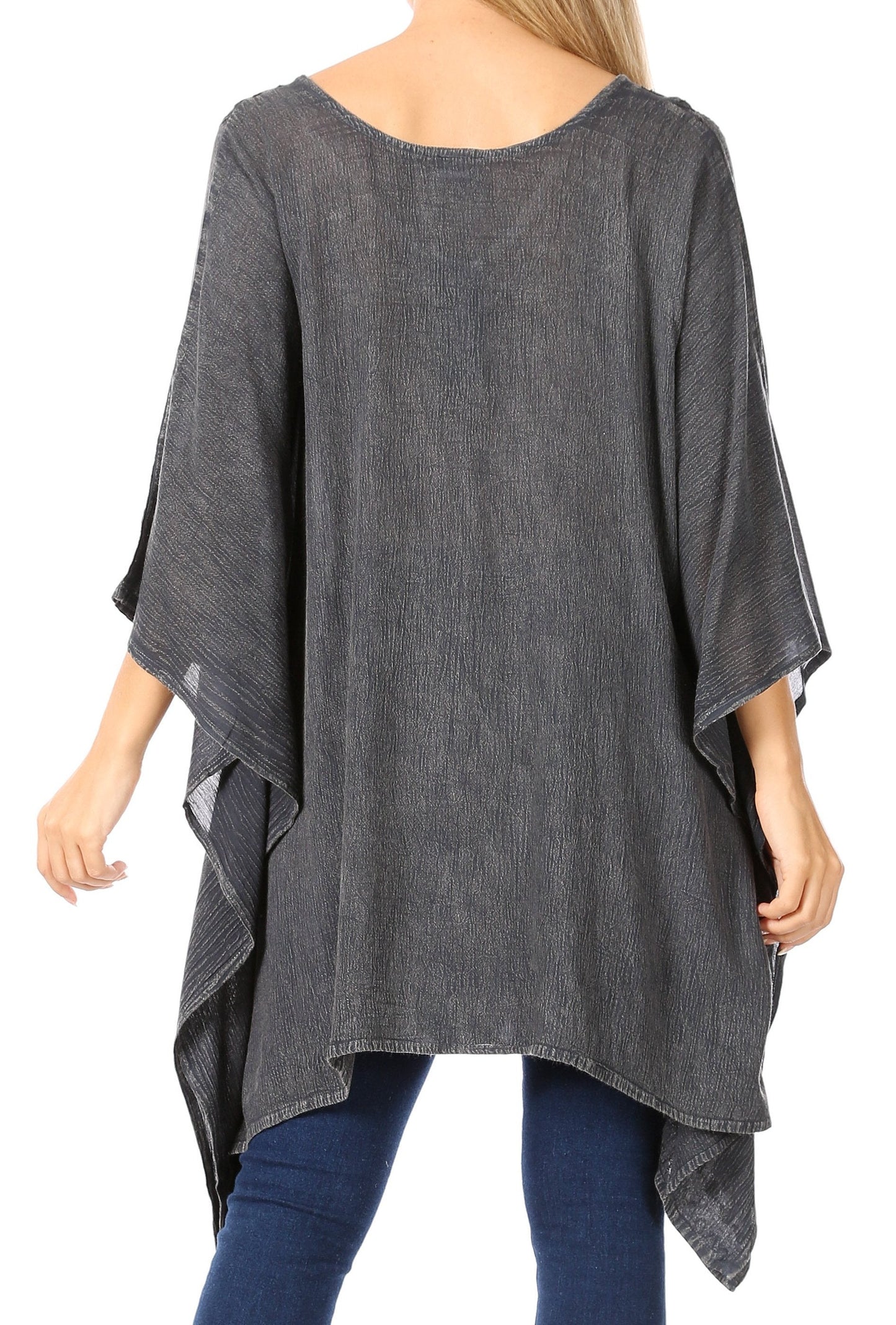 Sakkas Wren Lightweight Circle Poncho Top Blouse With Detailed Embroidery - Concordia Style Boutique