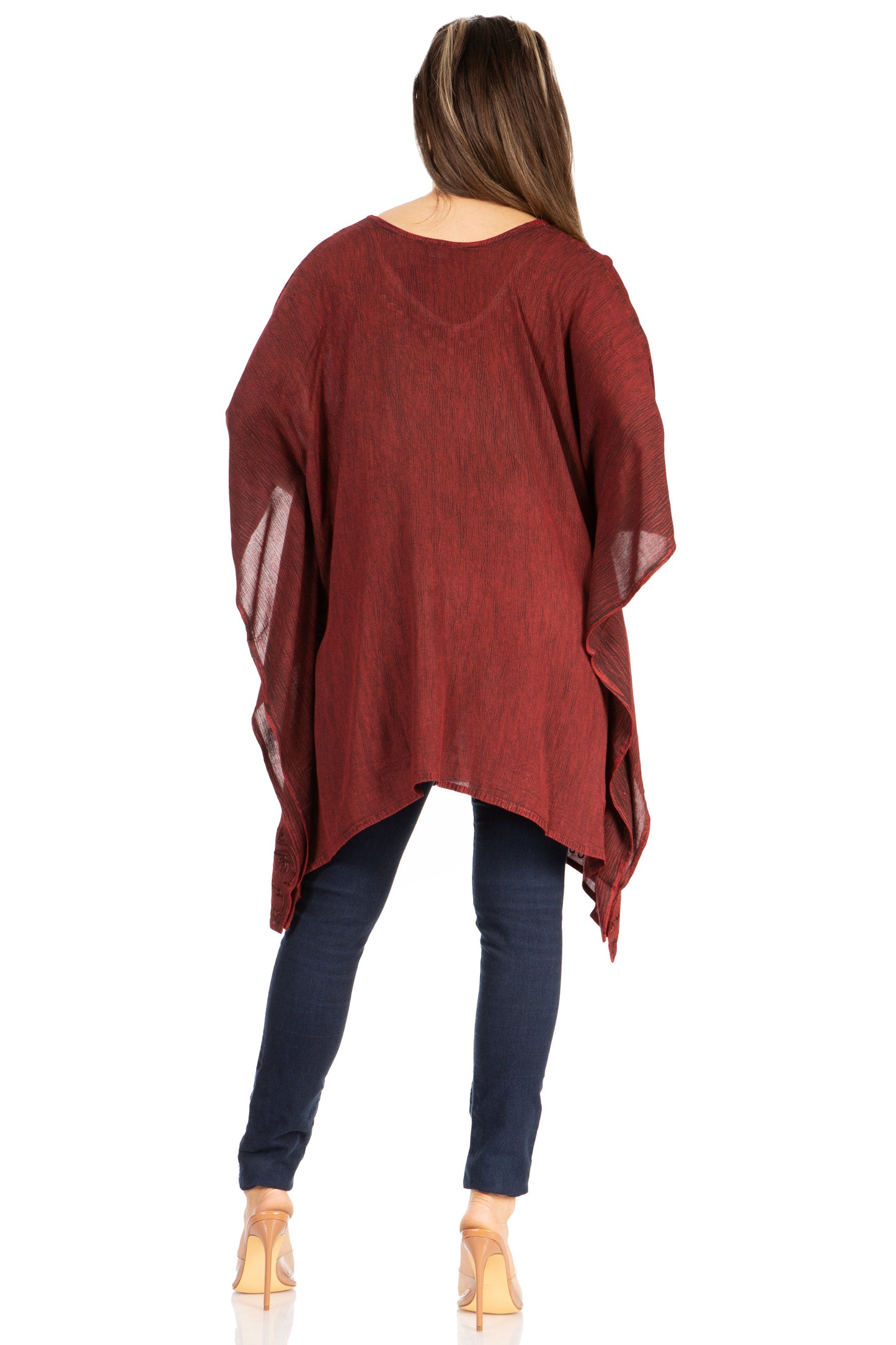 Sakkas Wren Lightweight Circle Poncho Top Blouse With Detailed Embroidery - Concordia Style Boutique