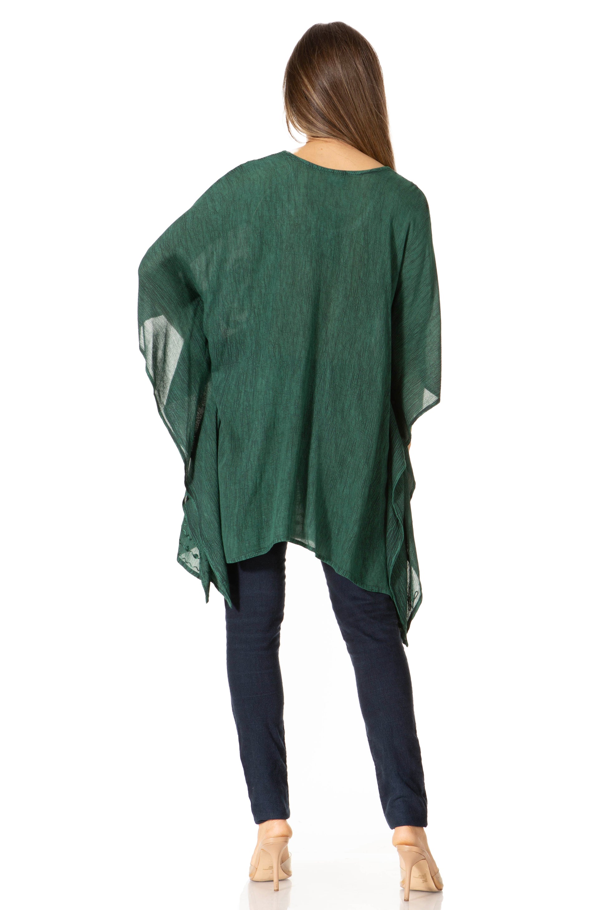 Sakkas Wren Lightweight Circle Poncho Top Blouse With Detailed Embroidery - Concordia Style Boutique