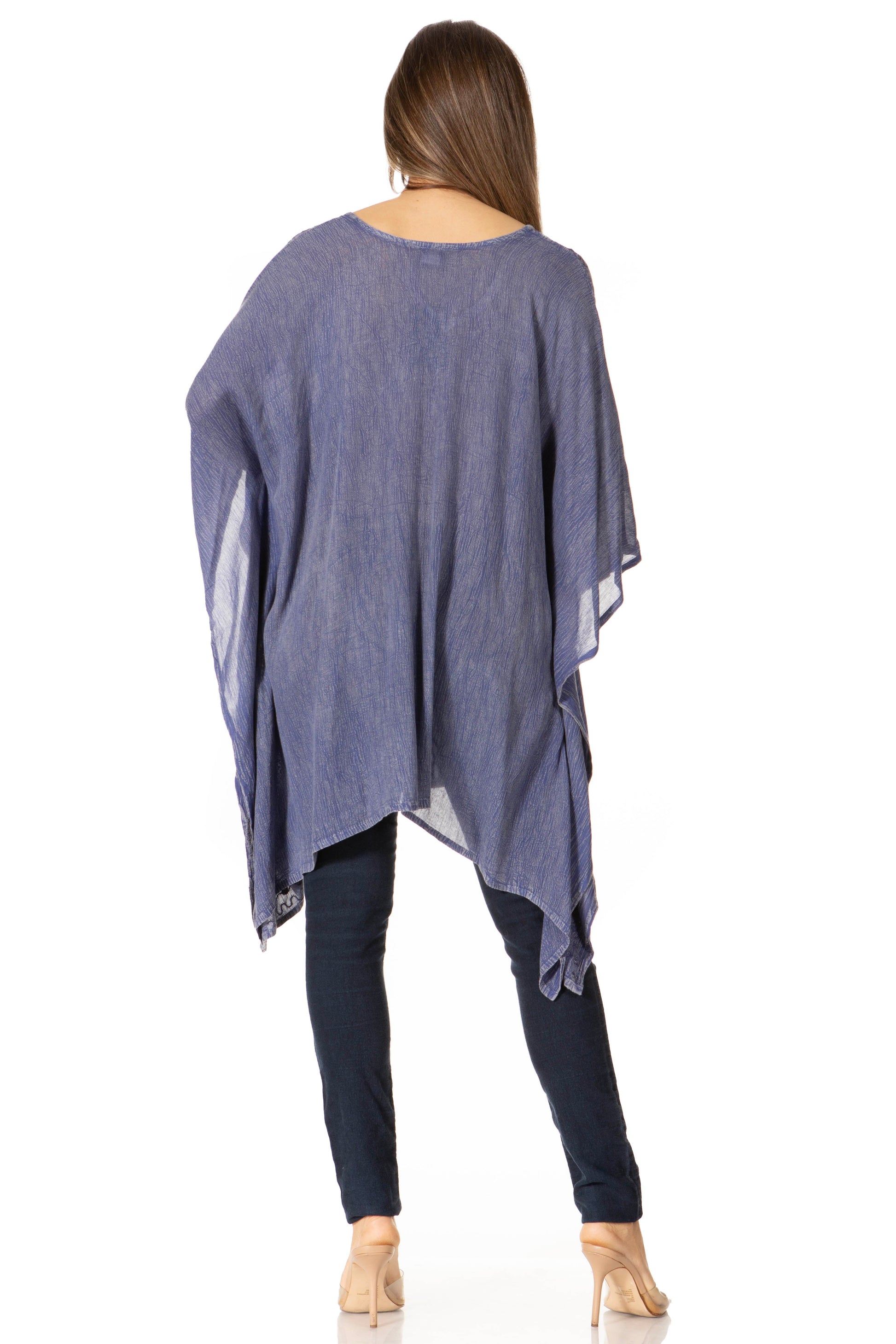 Sakkas Wren Lightweight Circle Poncho Top Blouse With Detailed Embroidery - Concordia Style Boutique