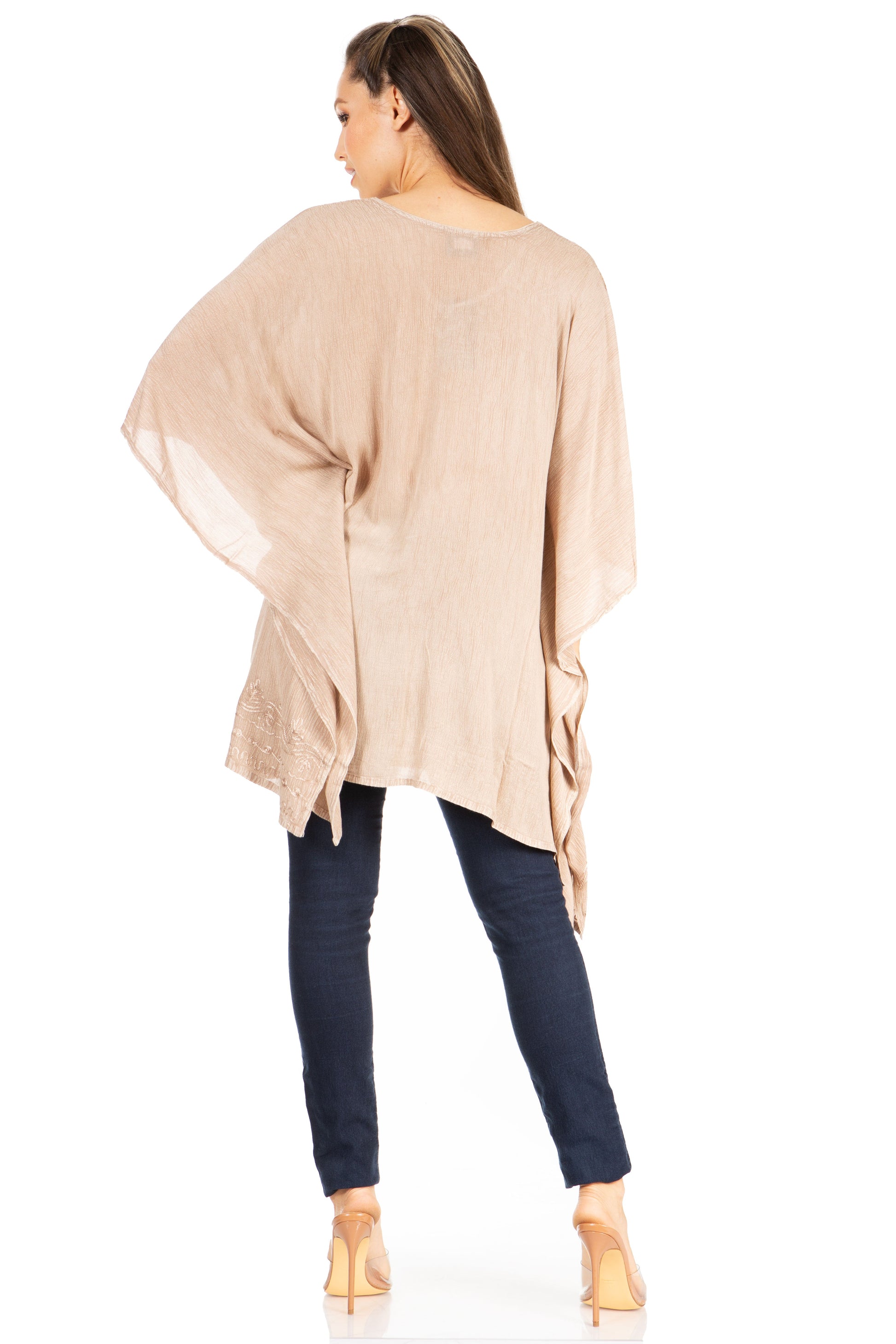 Sakkas Wren Lightweight Circle Poncho Top Blouse With Detailed Embroidery - Concordia Style Boutique