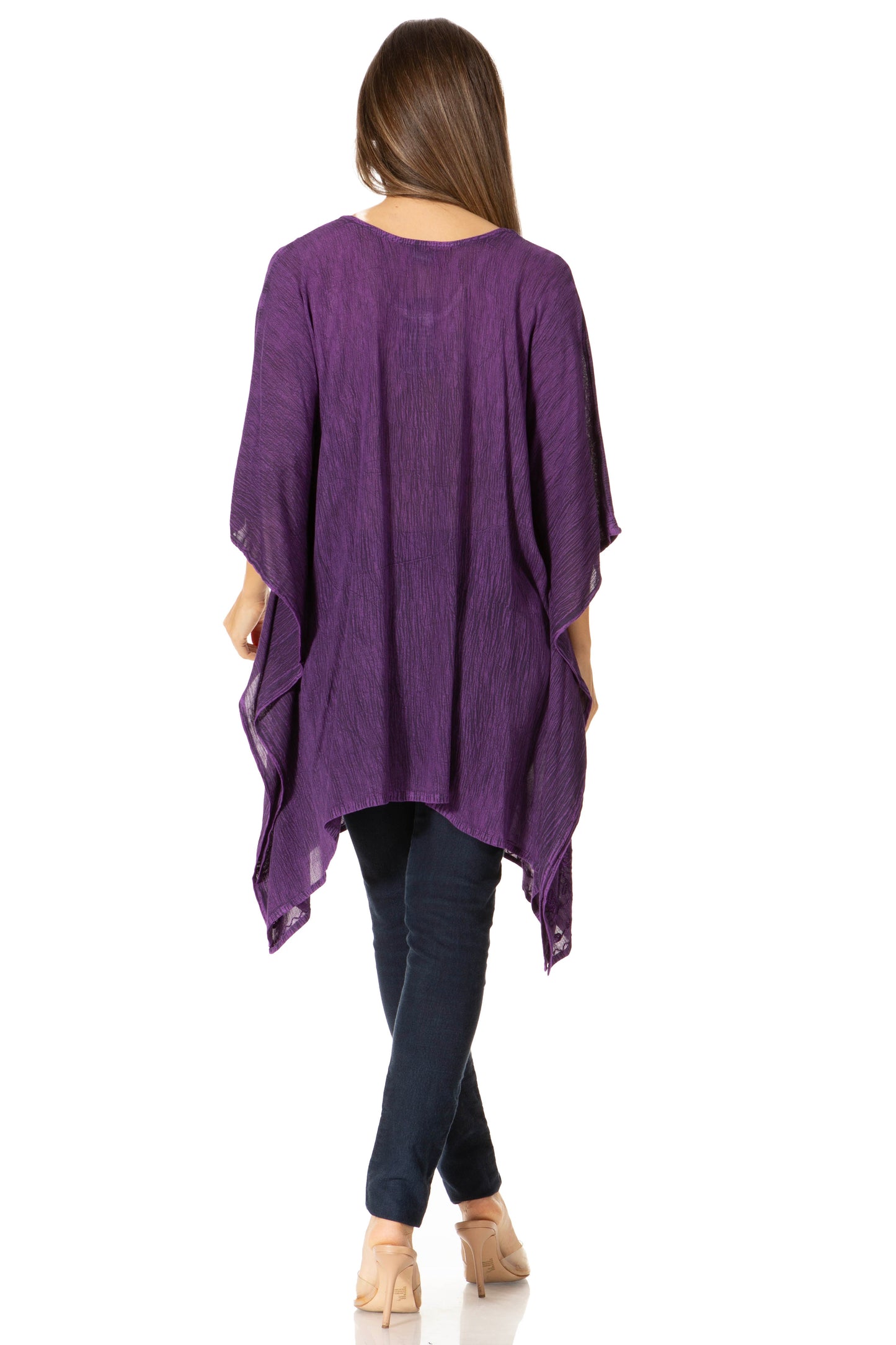 Sakkas Wren Lightweight Circle Poncho Top Blouse With Detailed Embroidery - Concordia Style Boutique