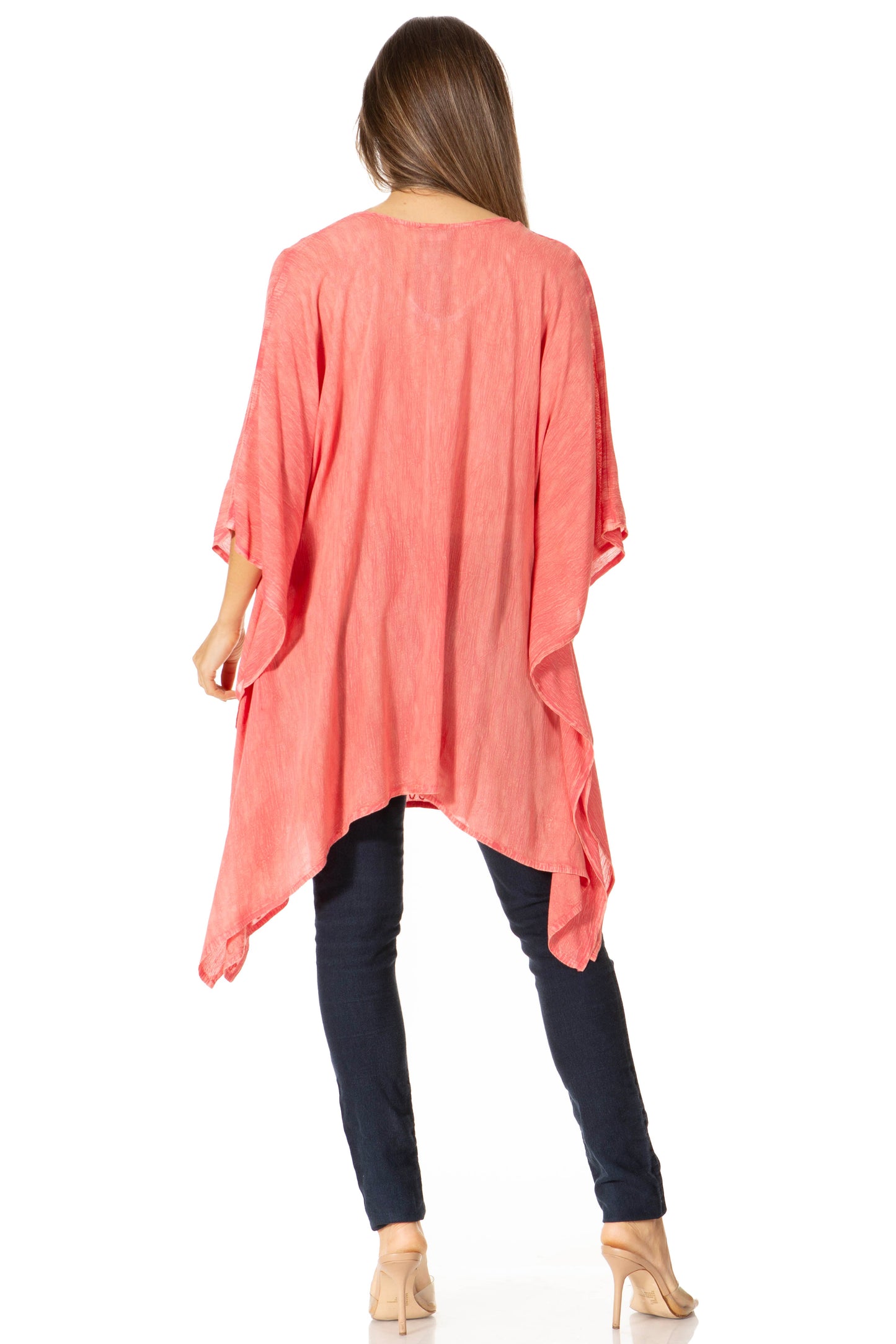 Sakkas Wren Lightweight Circle Poncho Top Blouse With Detailed Embroidery - Concordia Style Boutique