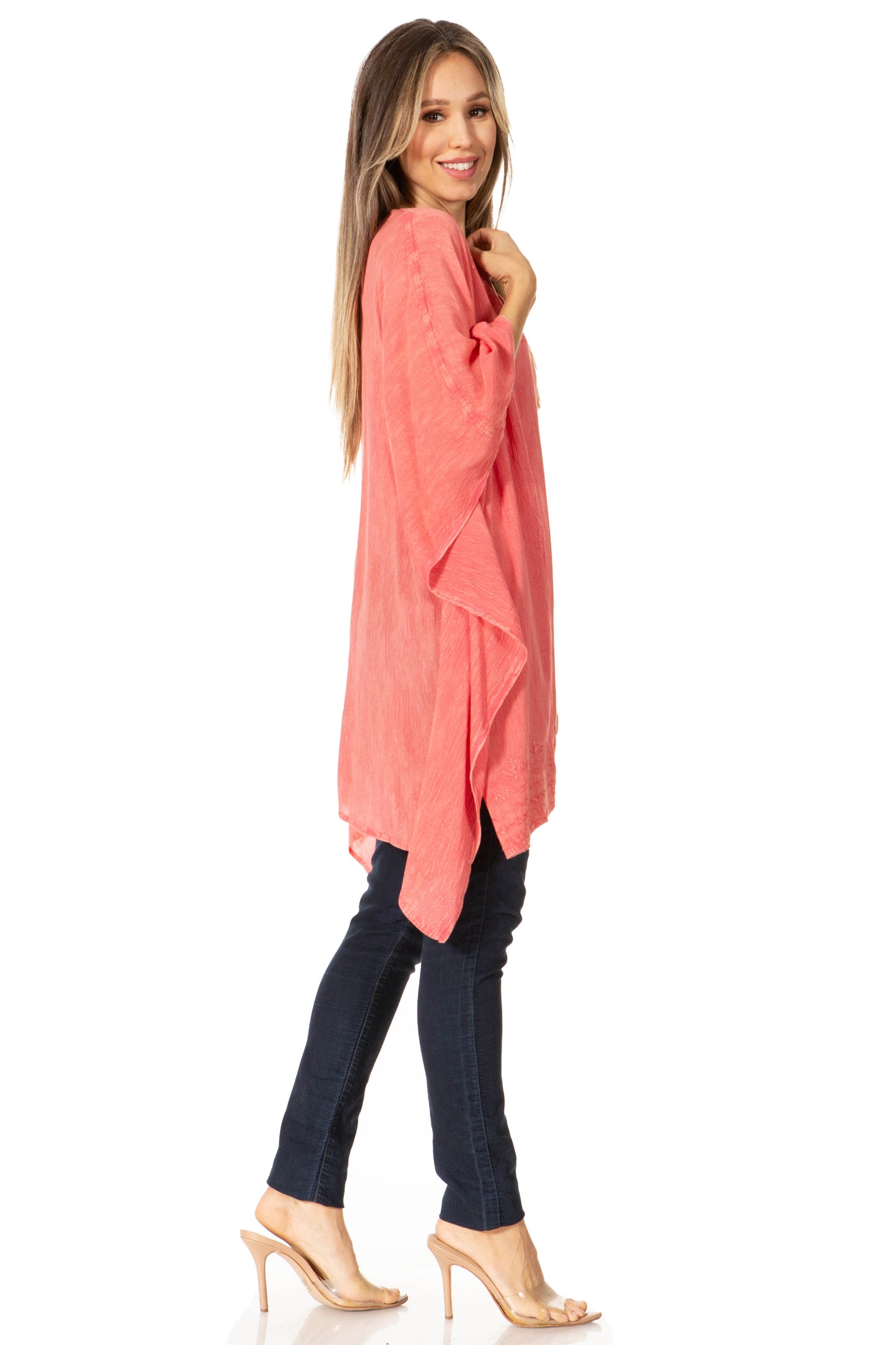 Sakkas Wren Lightweight Circle Poncho Top Blouse With Detailed Embroidery - Concordia Style Boutique