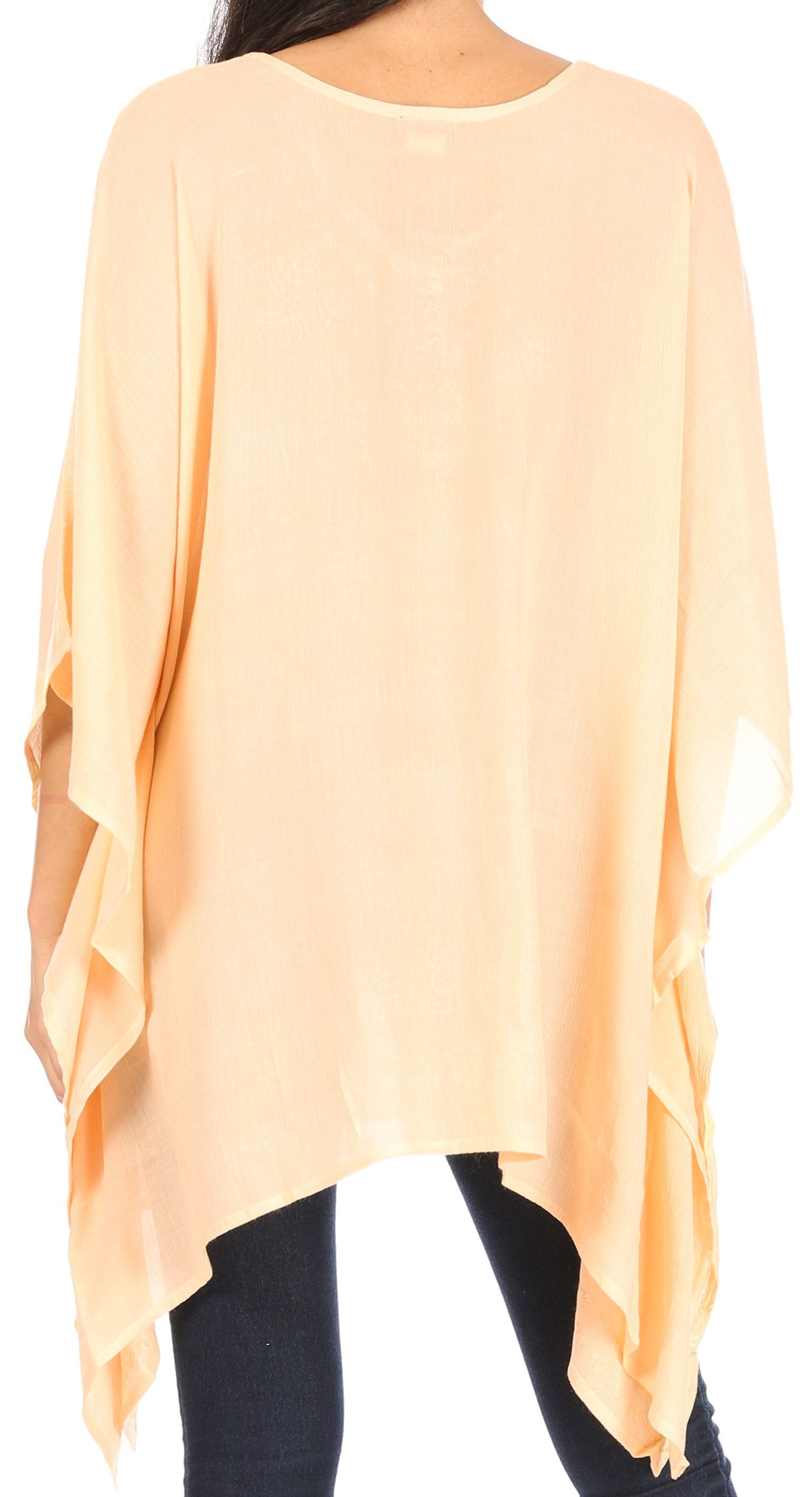 Sakkas Wren Lightweight Circle Poncho Top Blouse With Detailed Embroidery - Concordia Style Boutique