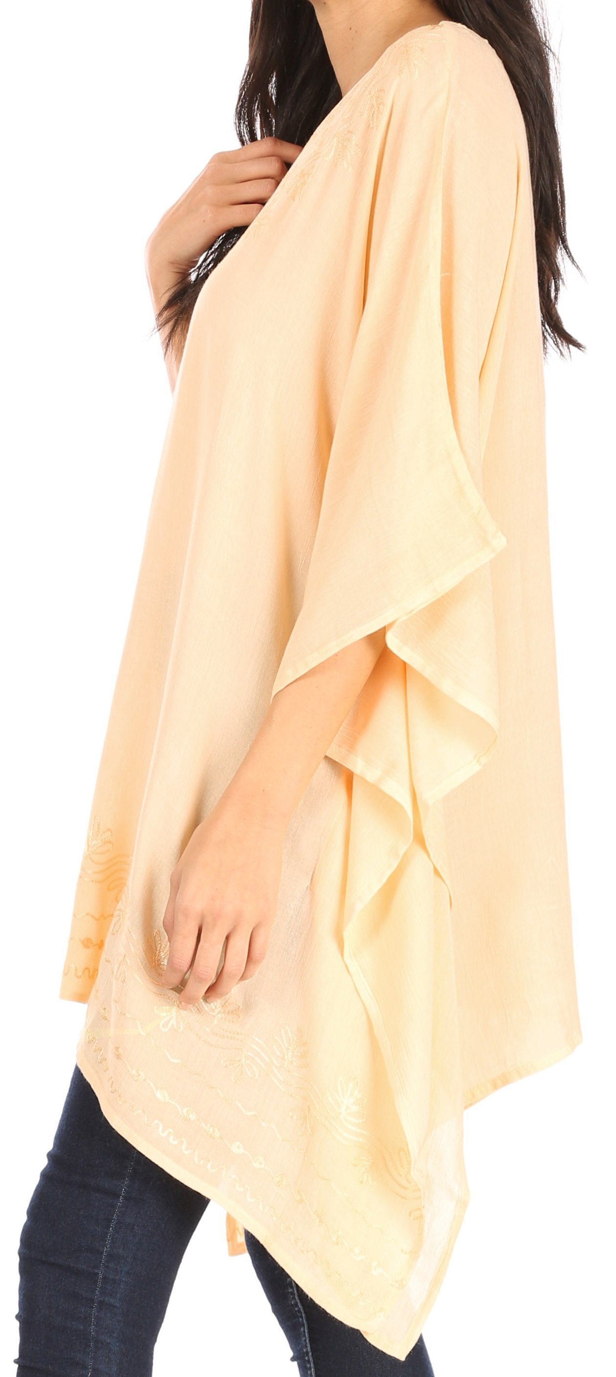 Sakkas Wren Lightweight Circle Poncho Top Blouse With Detailed Embroidery - Concordia Style Boutique