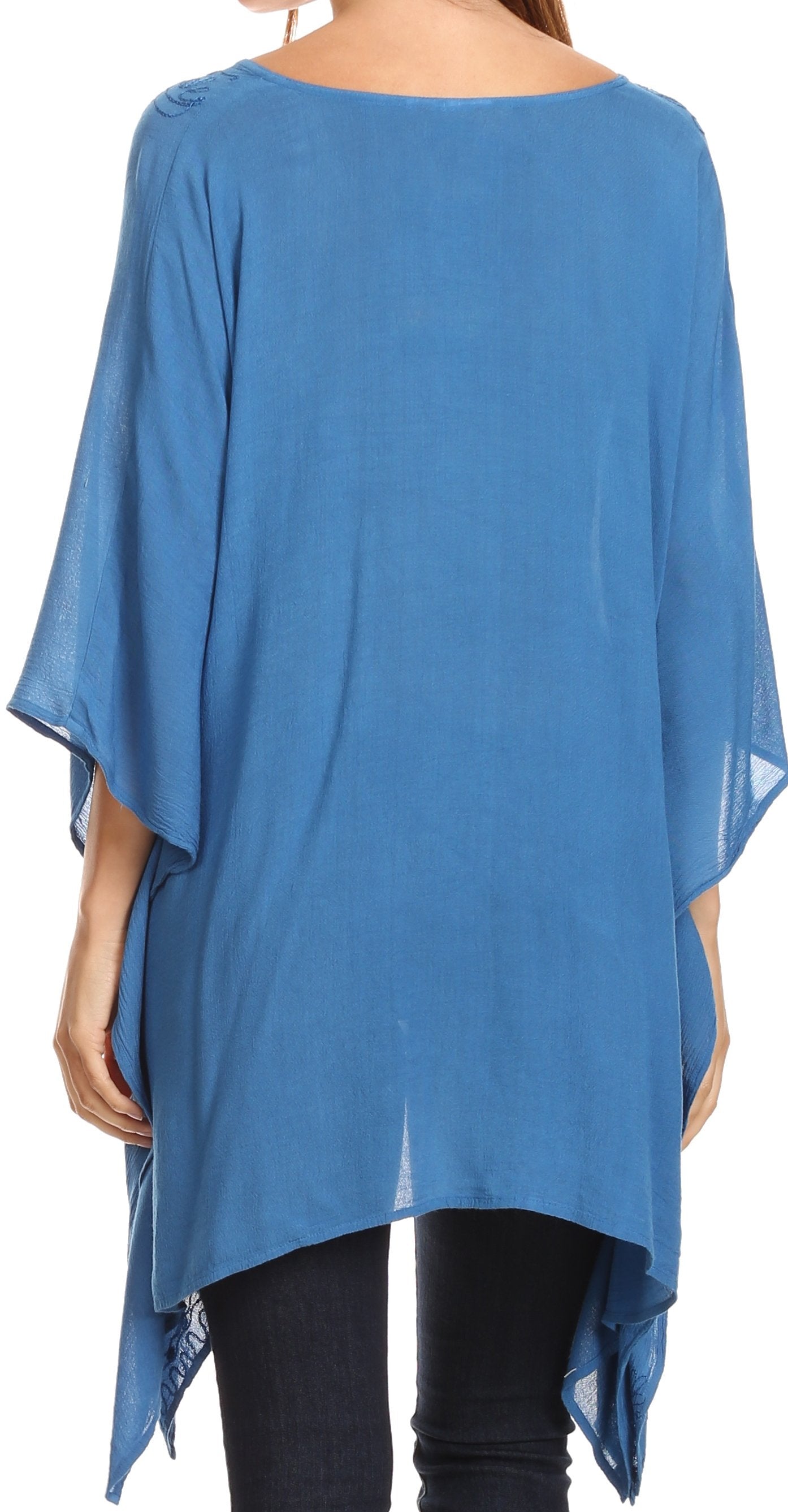 Sakkas Wren Lightweight Circle Poncho Top Blouse With Detailed Embroidery - Concordia Style Boutique