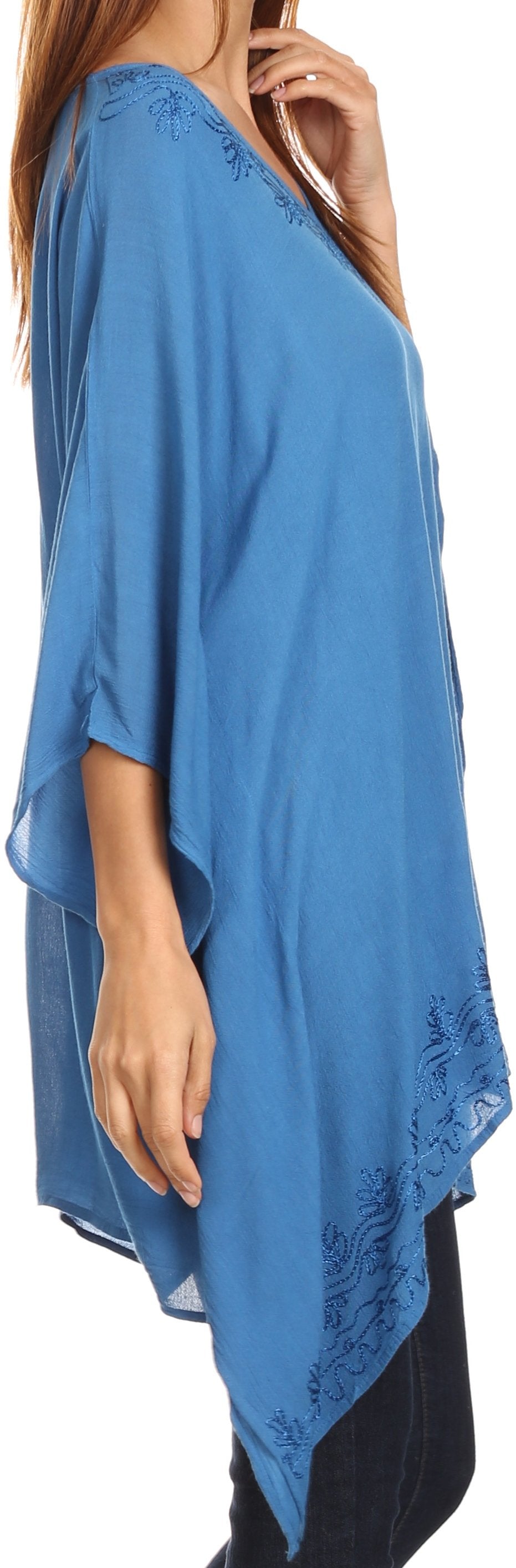 Sakkas Wren Lightweight Circle Poncho Top Blouse With Detailed Embroidery - Concordia Style Boutique