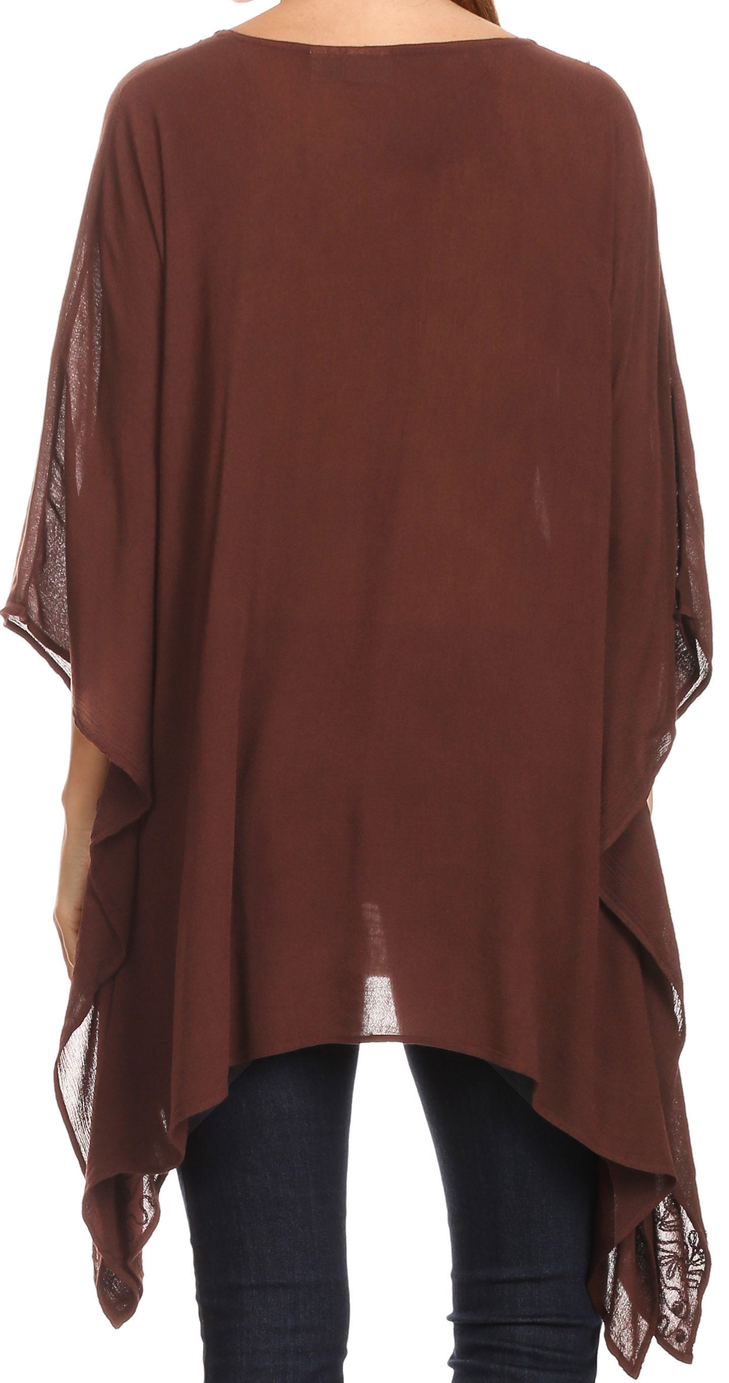 Sakkas Wren Lightweight Circle Poncho Top Blouse With Detailed Embroidery - Concordia Style Boutique