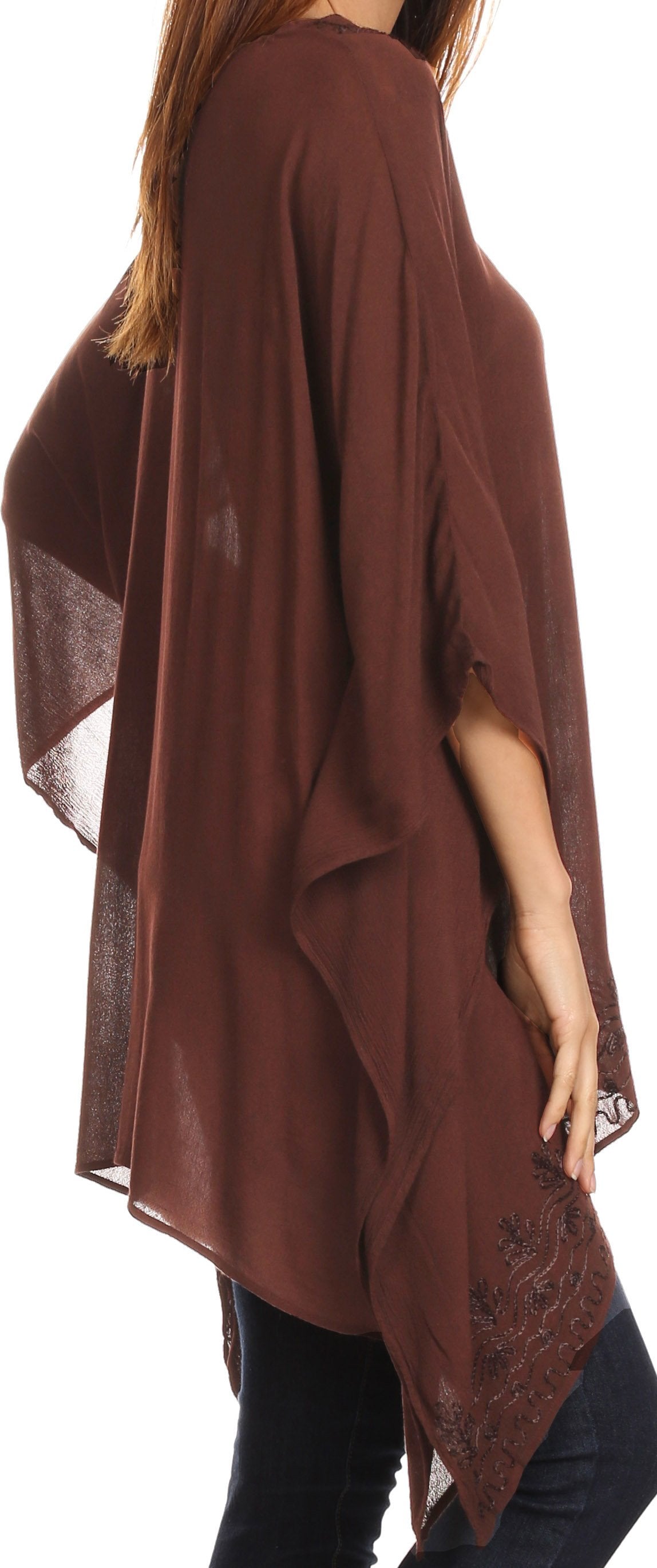 Sakkas Wren Lightweight Circle Poncho Top Blouse With Detailed Embroidery - Concordia Style Boutique