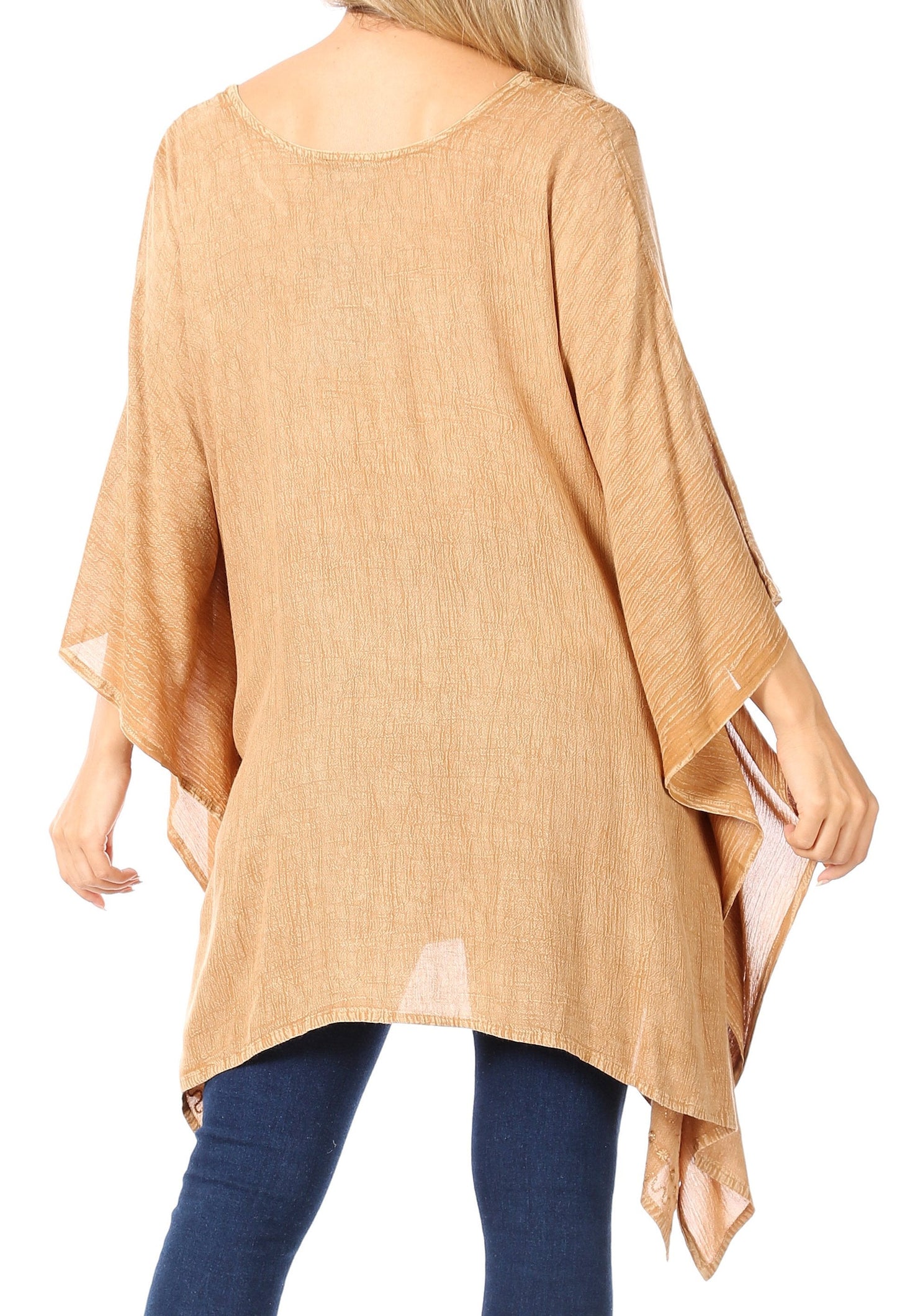 Sakkas Wren Lightweight Circle Poncho Top Blouse With Detailed Embroidery - Concordia Style Boutique