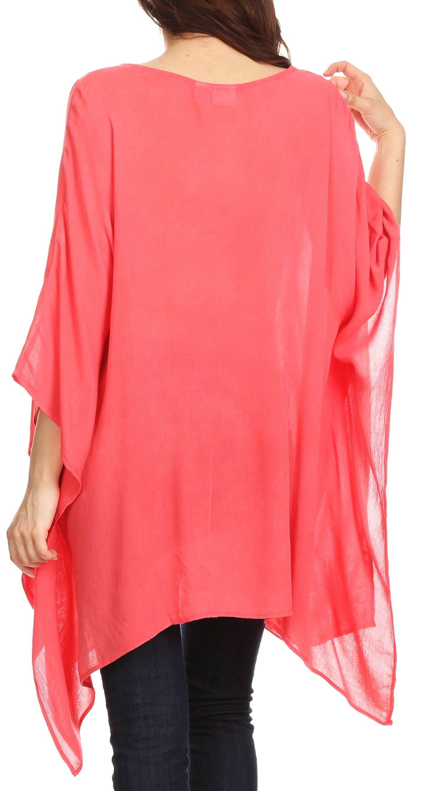 Sakkas Wren Lightweight Circle Poncho Top Blouse With Detailed Embroidery - Concordia Style Boutique