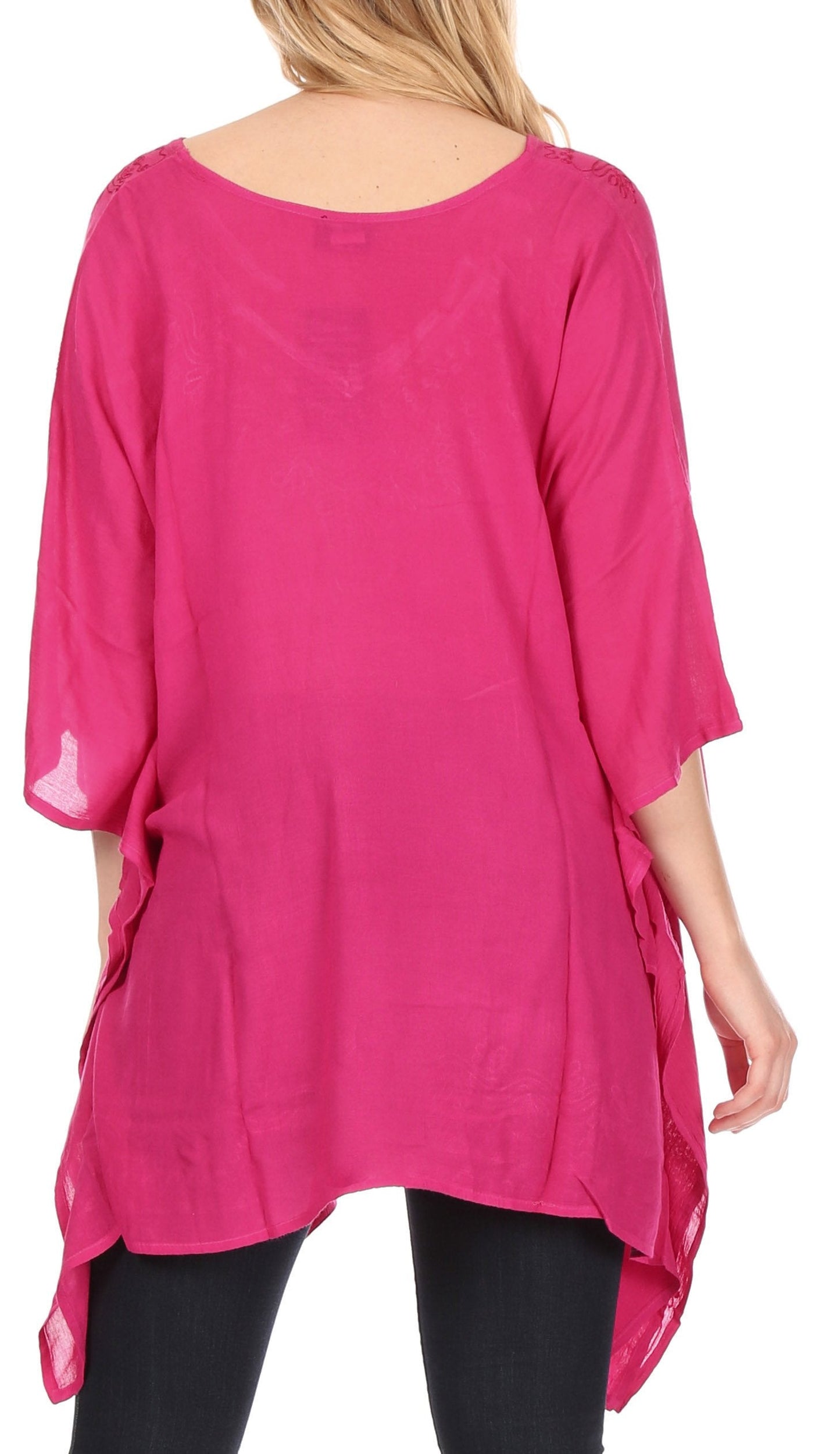 Sakkas Wren Lightweight Circle Poncho Top Blouse With Detailed Embroidery - Concordia Style Boutique