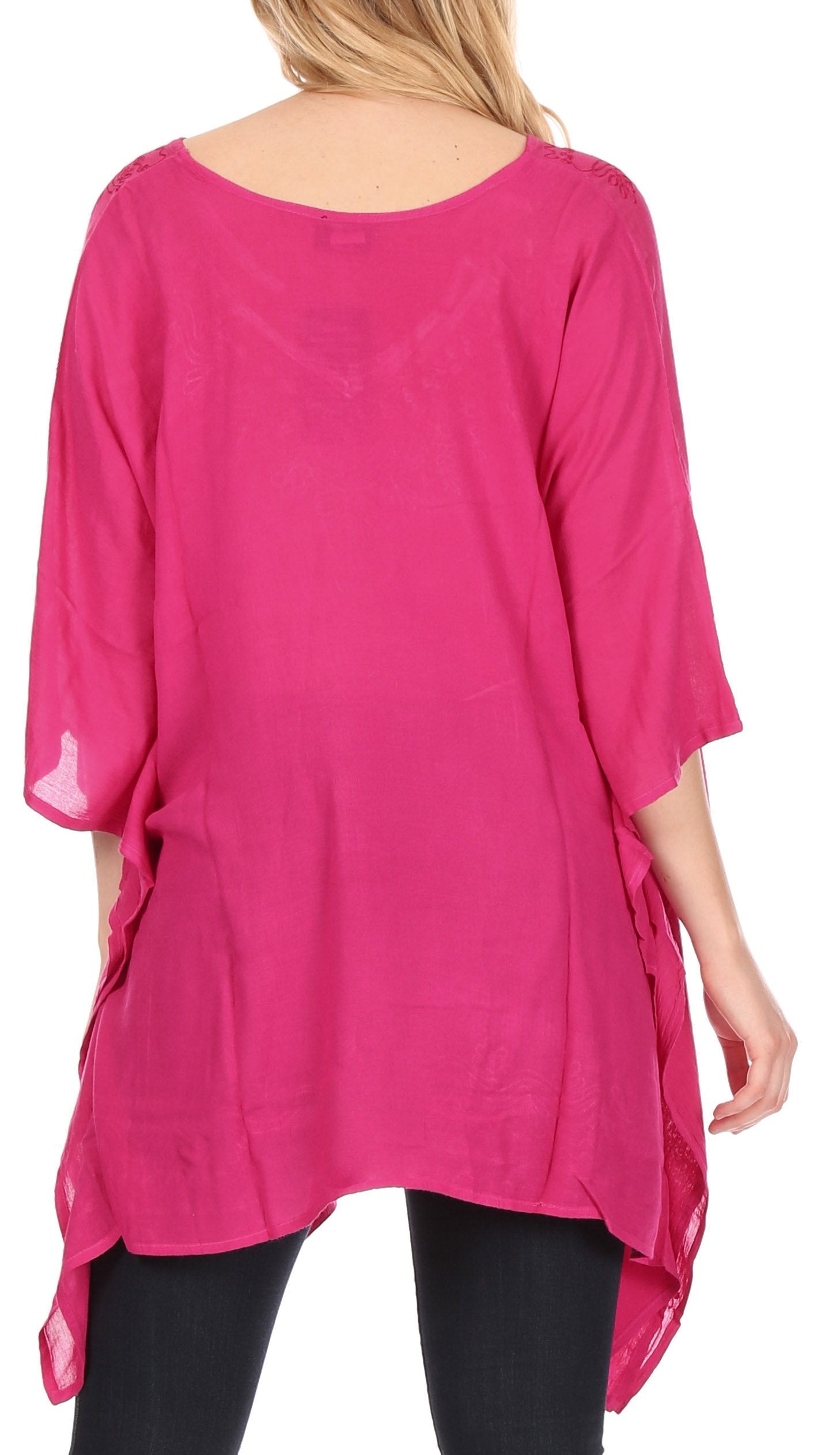 Sakkas Wren Lightweight Circle Poncho Top Blouse With Detailed Embroidery - Concordia Style Boutique