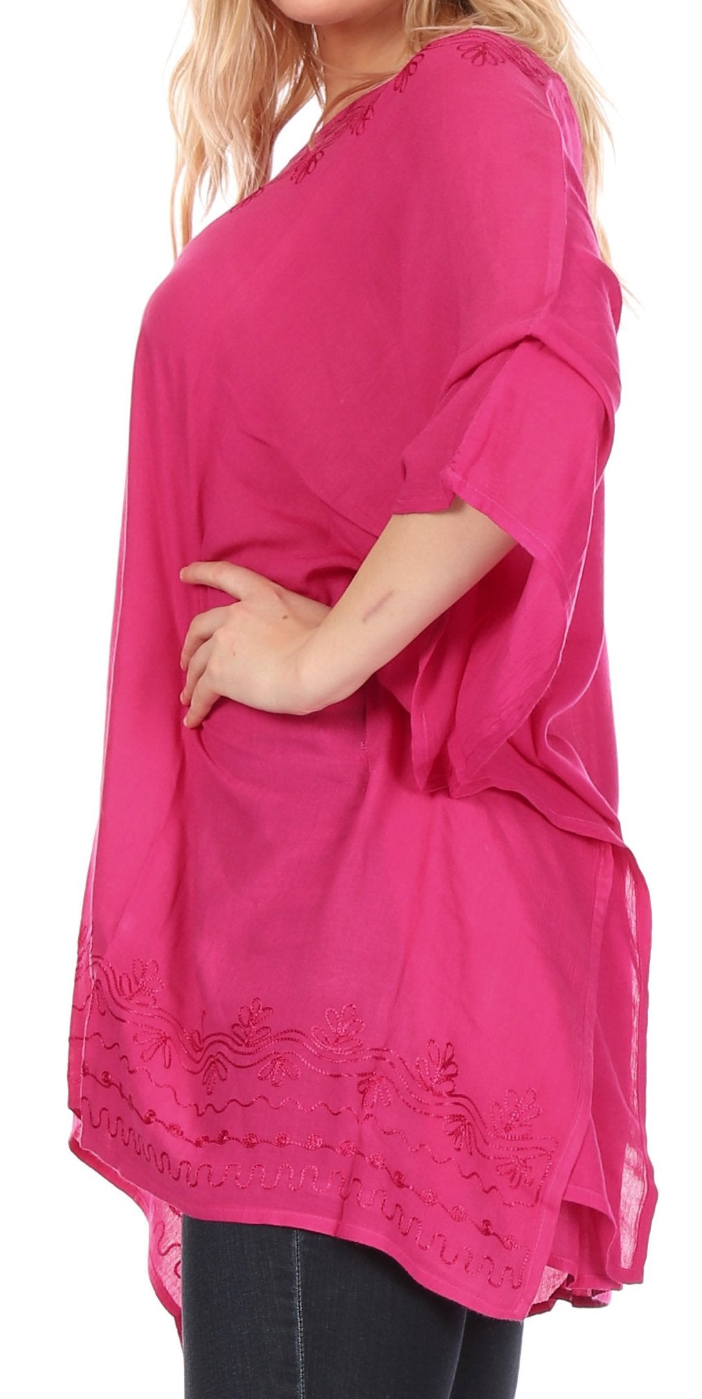 Sakkas Wren Lightweight Circle Poncho Top Blouse With Detailed Embroidery - Concordia Style Boutique