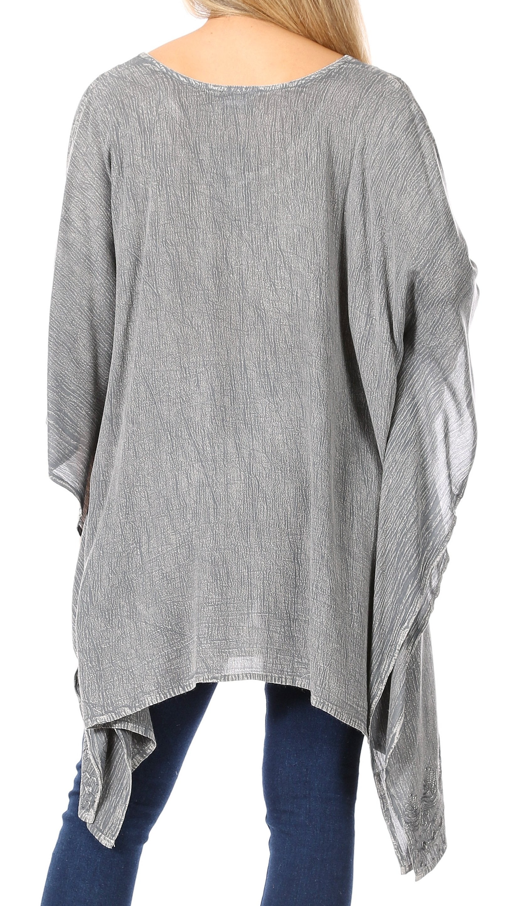 Sakkas Wren Lightweight Circle Poncho Top Blouse With Detailed Embroidery - Concordia Style Boutique