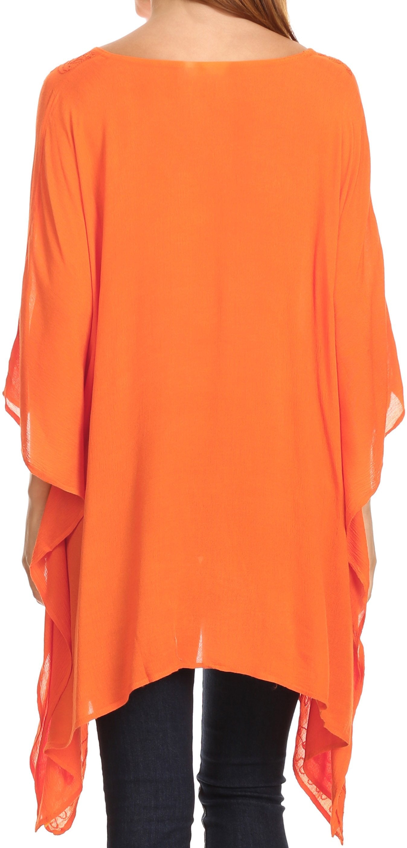 Sakkas Wren Lightweight Circle Poncho Top Blouse With Detailed Embroidery - Concordia Style Boutique