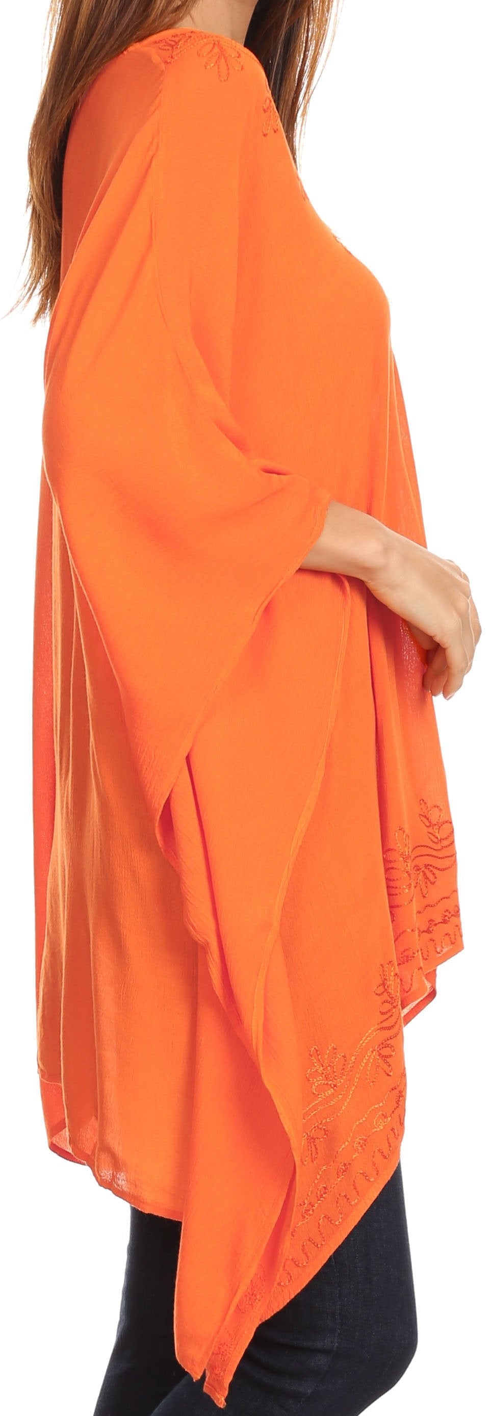 Sakkas Wren Lightweight Circle Poncho Top Blouse With Detailed Embroidery - Concordia Style Boutique