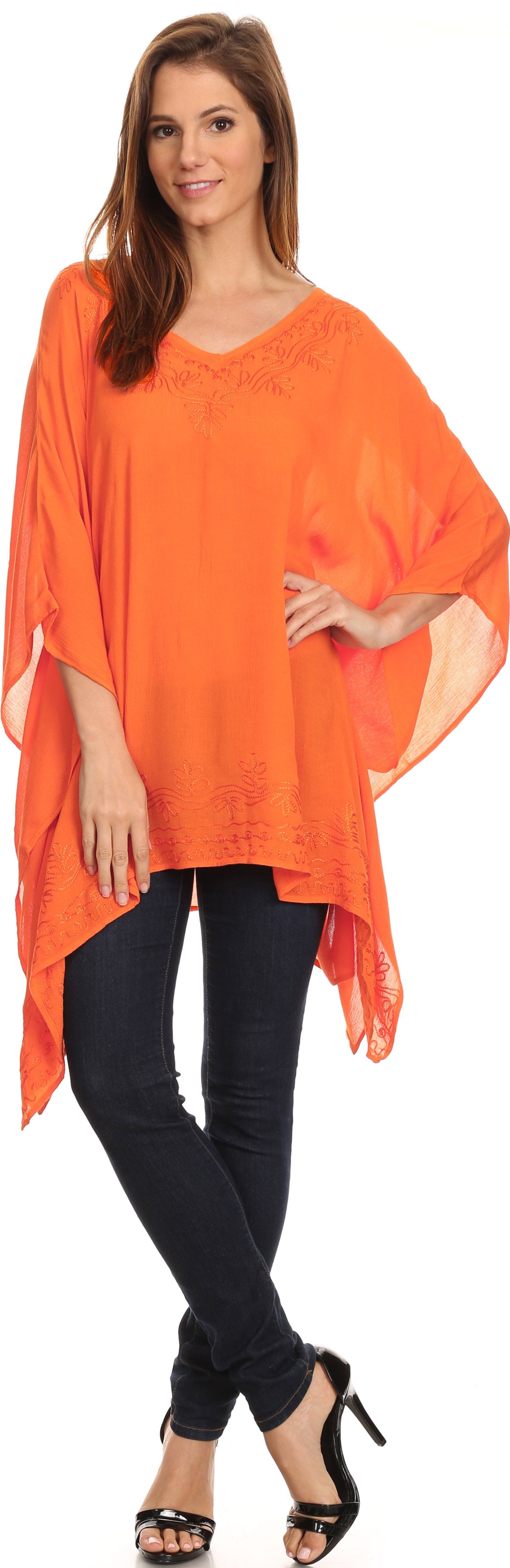 Sakkas Wren Lightweight Circle Poncho Top Blouse With Detailed Embroidery - Concordia Style Boutique