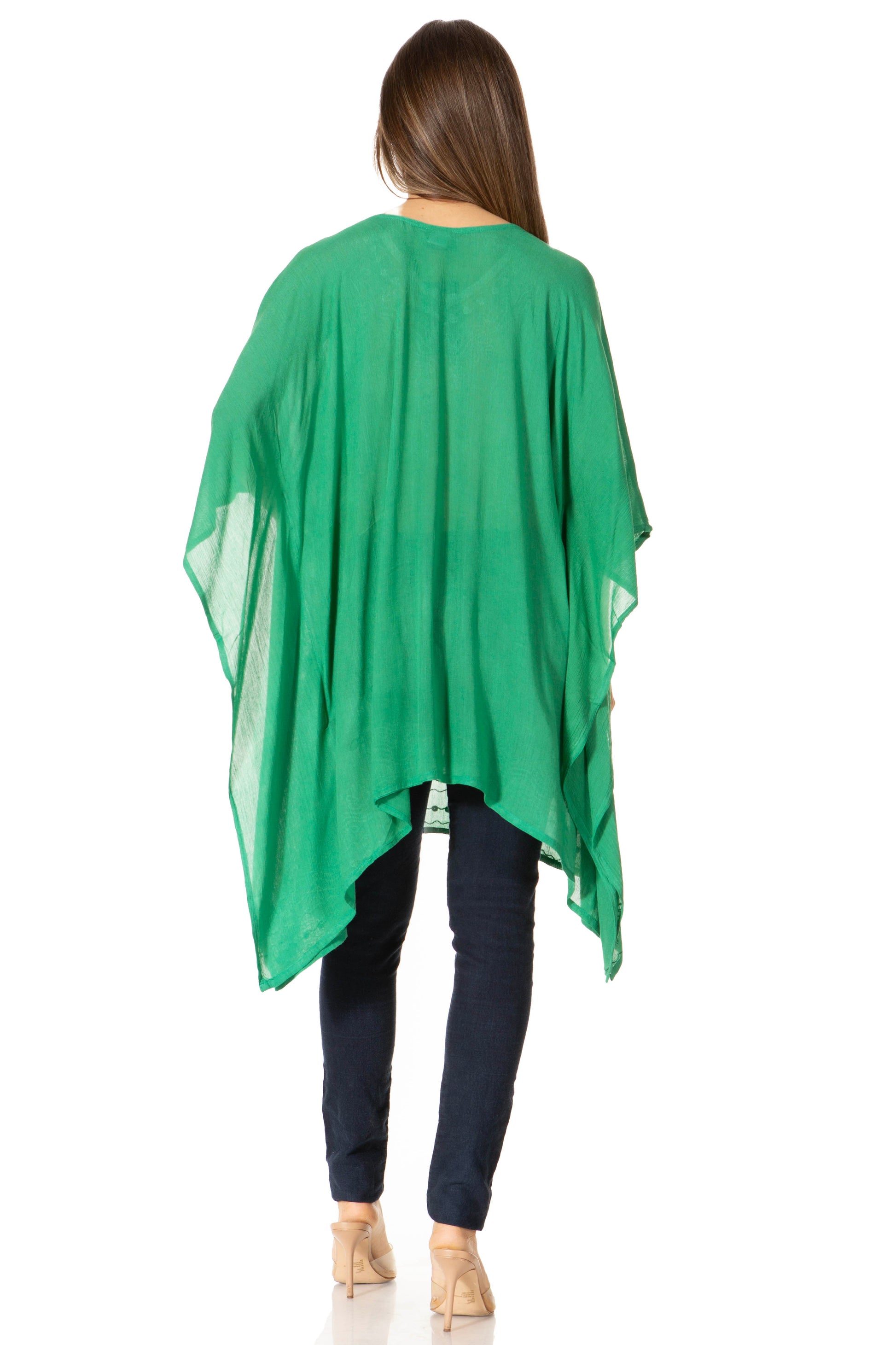 Sakkas Wren Lightweight Circle Poncho Top Blouse With Detailed Embroidery - Concordia Style Boutique