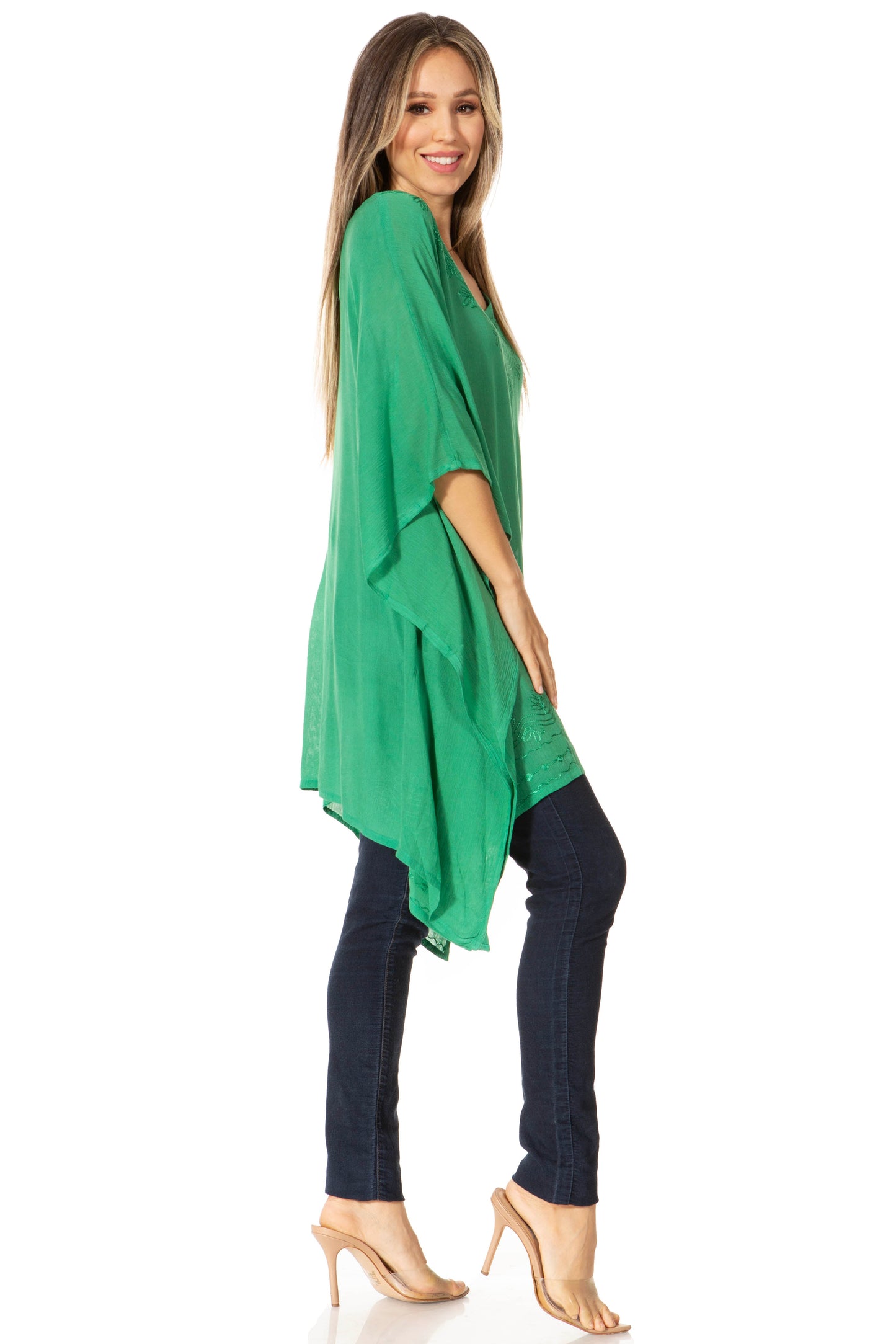 Sakkas Wren Lightweight Circle Poncho Top Blouse With Detailed Embroidery - Concordia Style Boutique