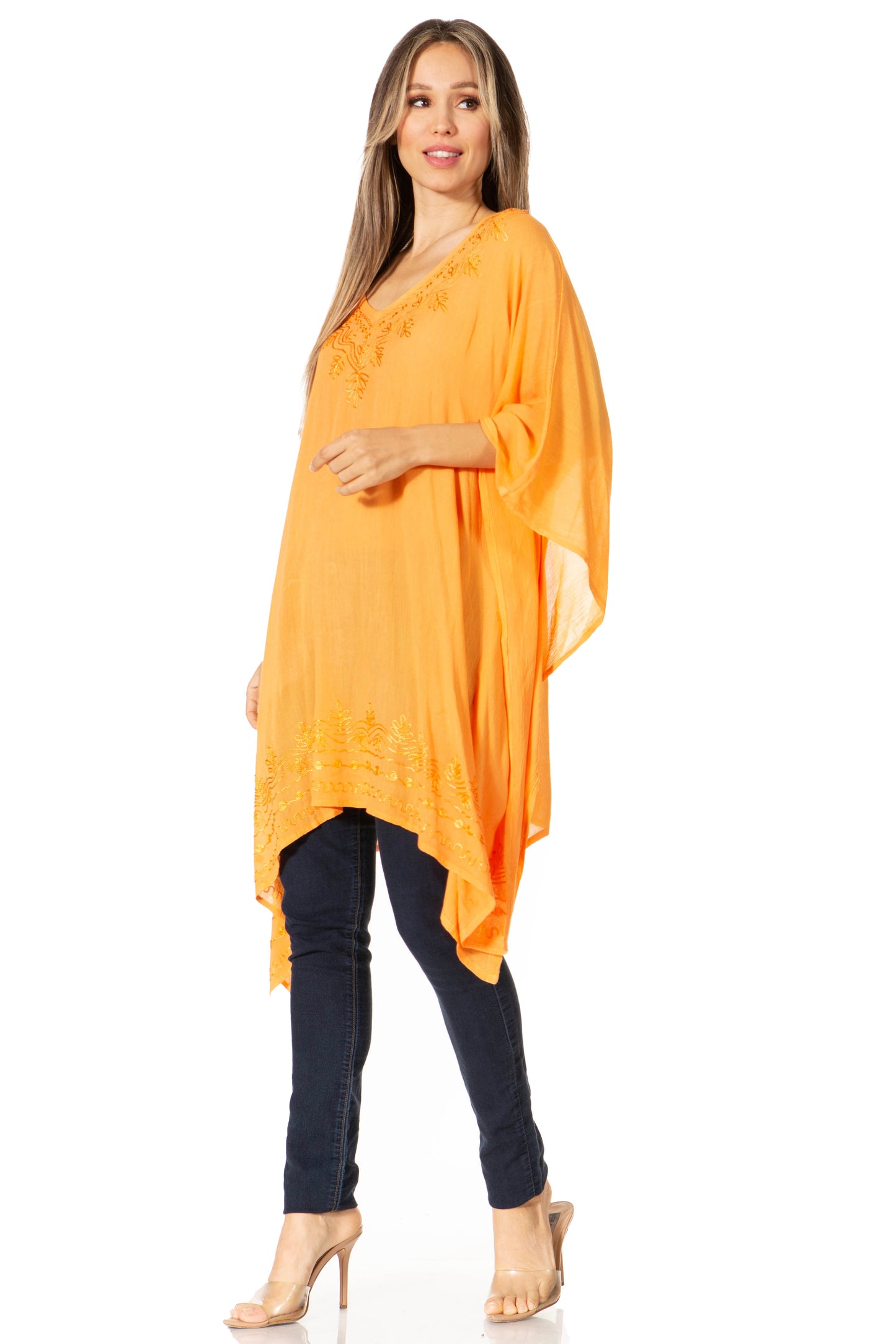 Sakkas Wren Lightweight Circle Poncho Top Blouse With Detailed Embroidery - Concordia Style Boutique