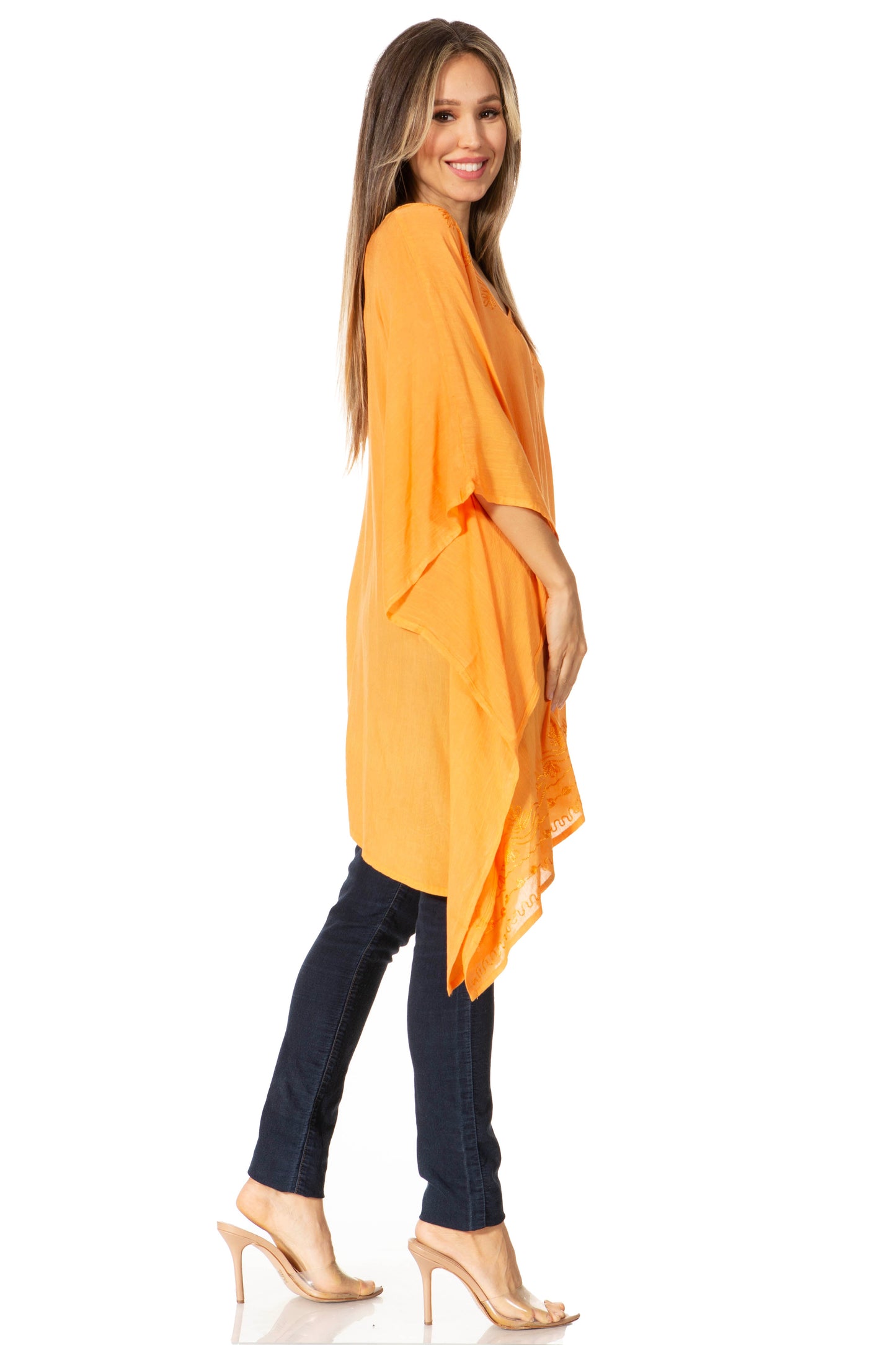 Sakkas Wren Lightweight Circle Poncho Top Blouse With Detailed Embroidery - Concordia Style Boutique
