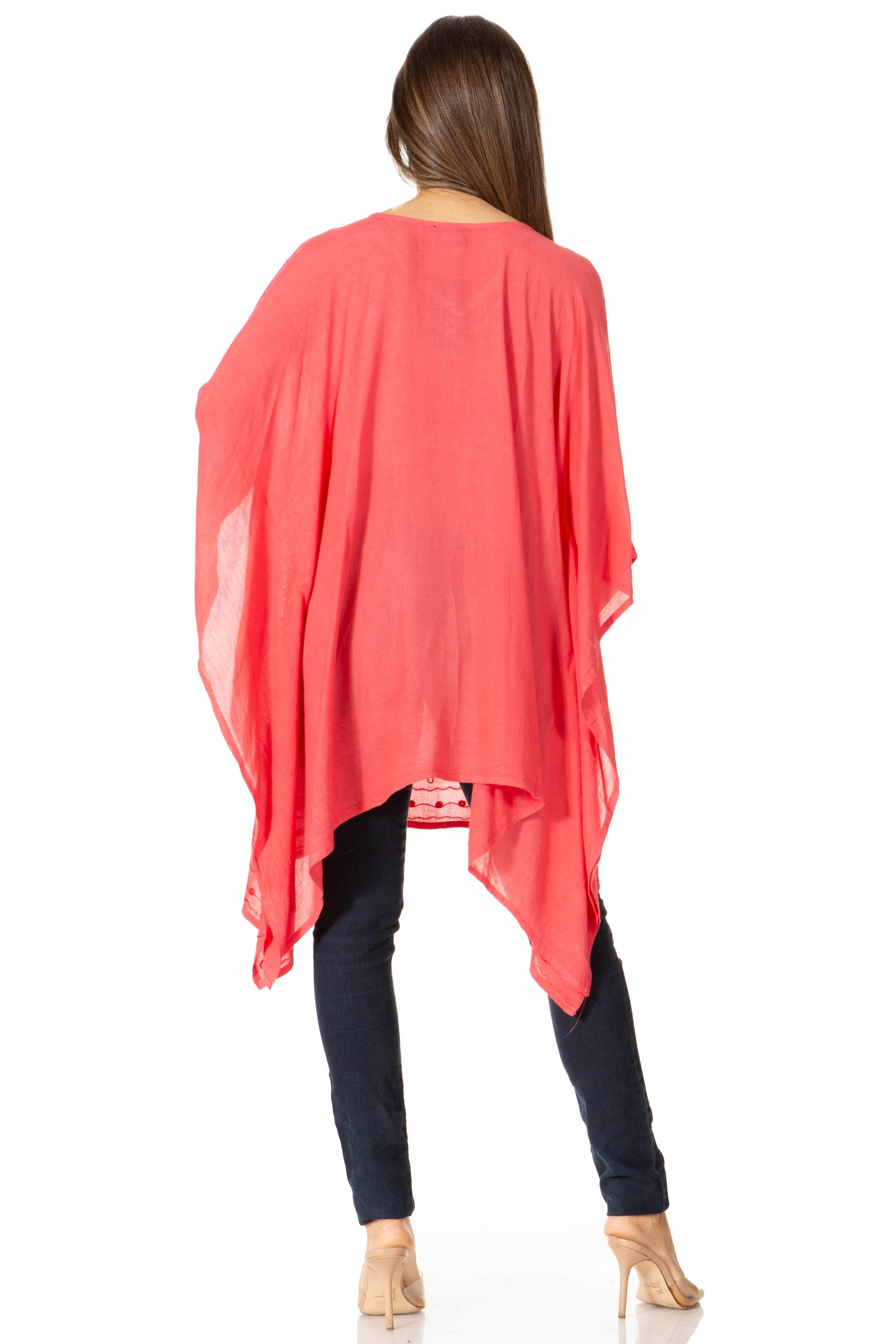 Sakkas Wren Lightweight Circle Poncho Top Blouse With Detailed Embroidery - Concordia Style Boutique