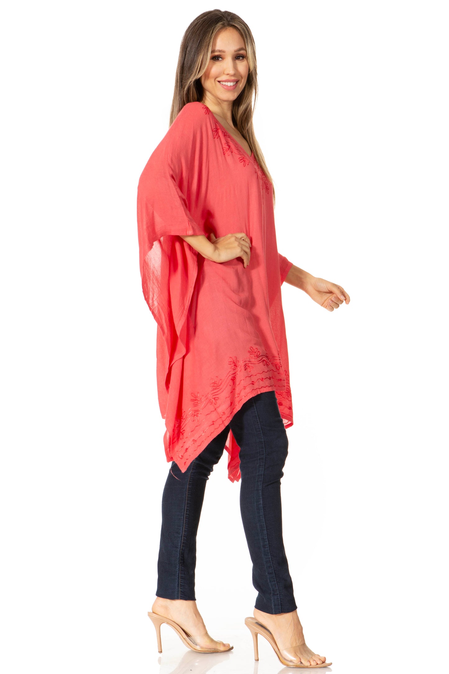 Sakkas Wren Lightweight Circle Poncho Top Blouse With Detailed Embroidery - Concordia Style Boutique
