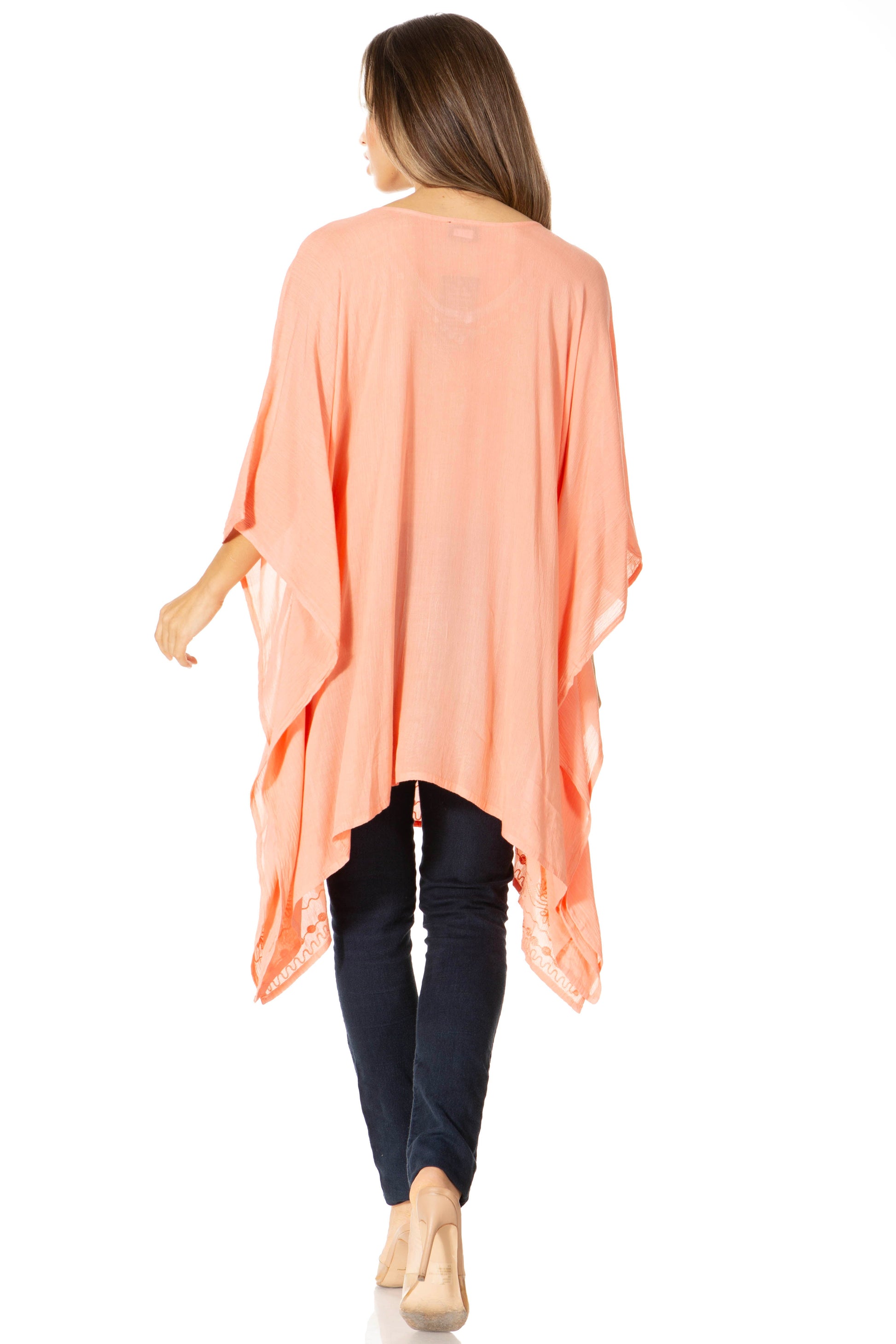 Sakkas Wren Lightweight Circle Poncho Top Blouse With Detailed Embroidery - Concordia Style Boutique