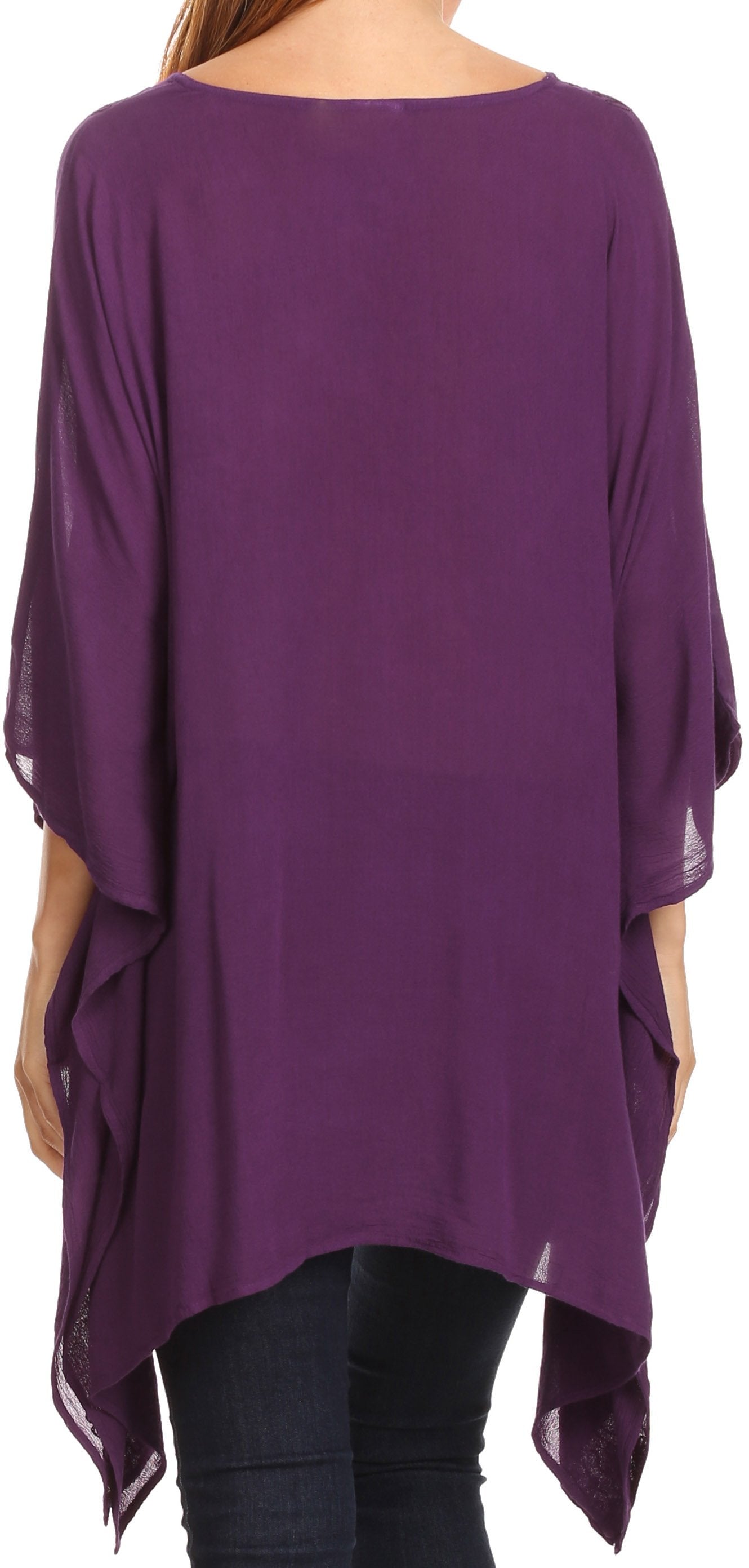 Sakkas Wren Lightweight Circle Poncho Top Blouse With Detailed Embroidery - Concordia Style Boutique