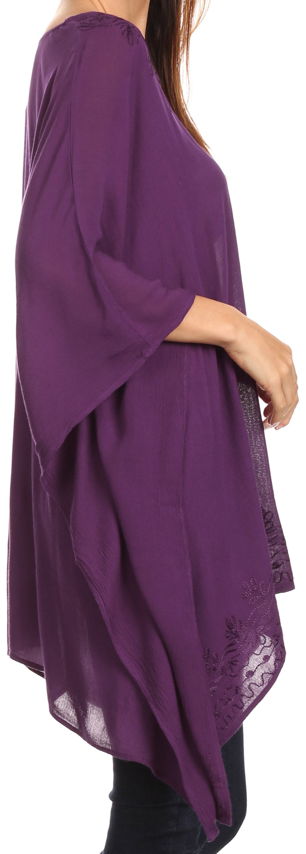 Sakkas Wren Lightweight Circle Poncho Top Blouse With Detailed Embroidery - Concordia Style Boutique