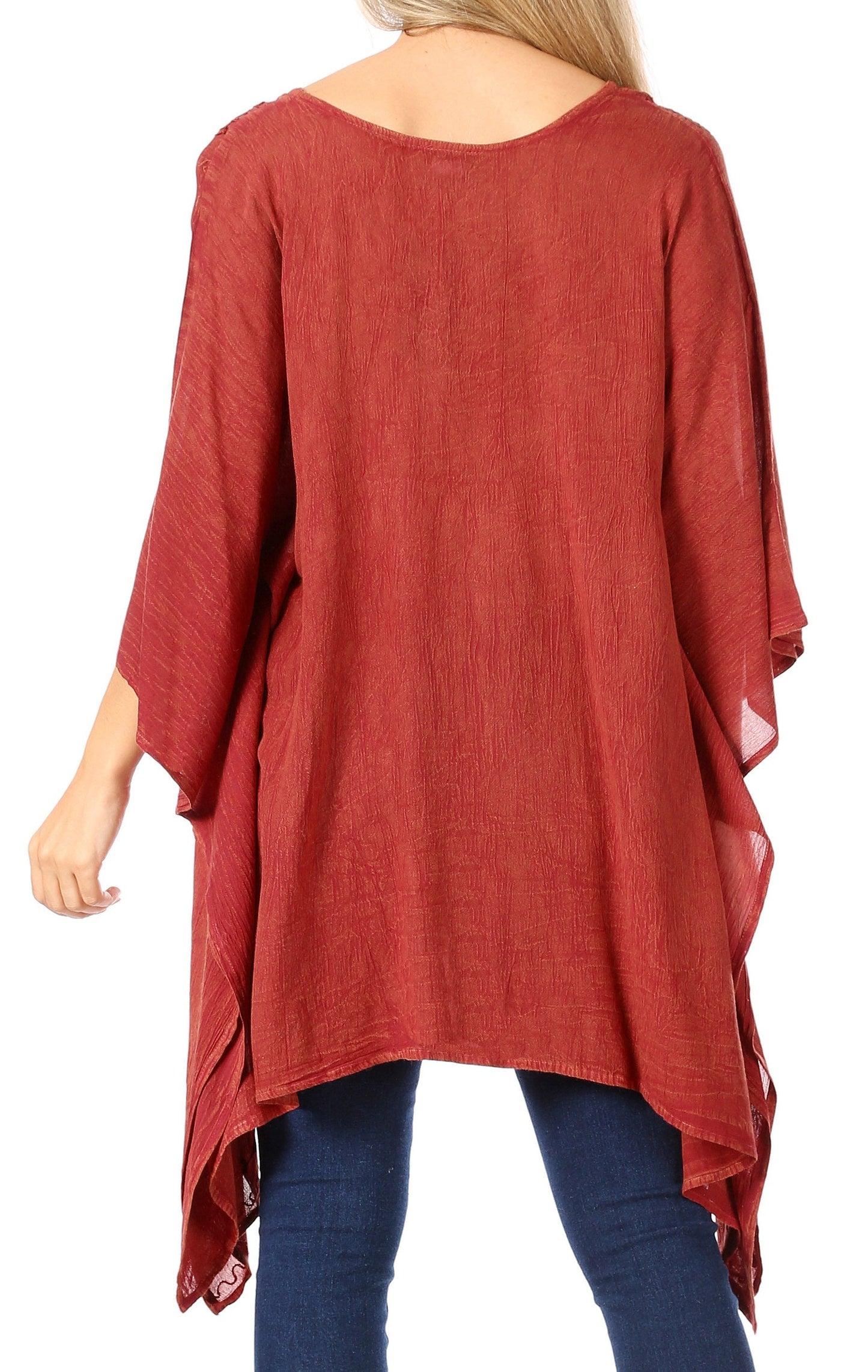 Sakkas Wren Lightweight Circle Poncho Top Blouse With Detailed Embroidery - Concordia Style Boutique