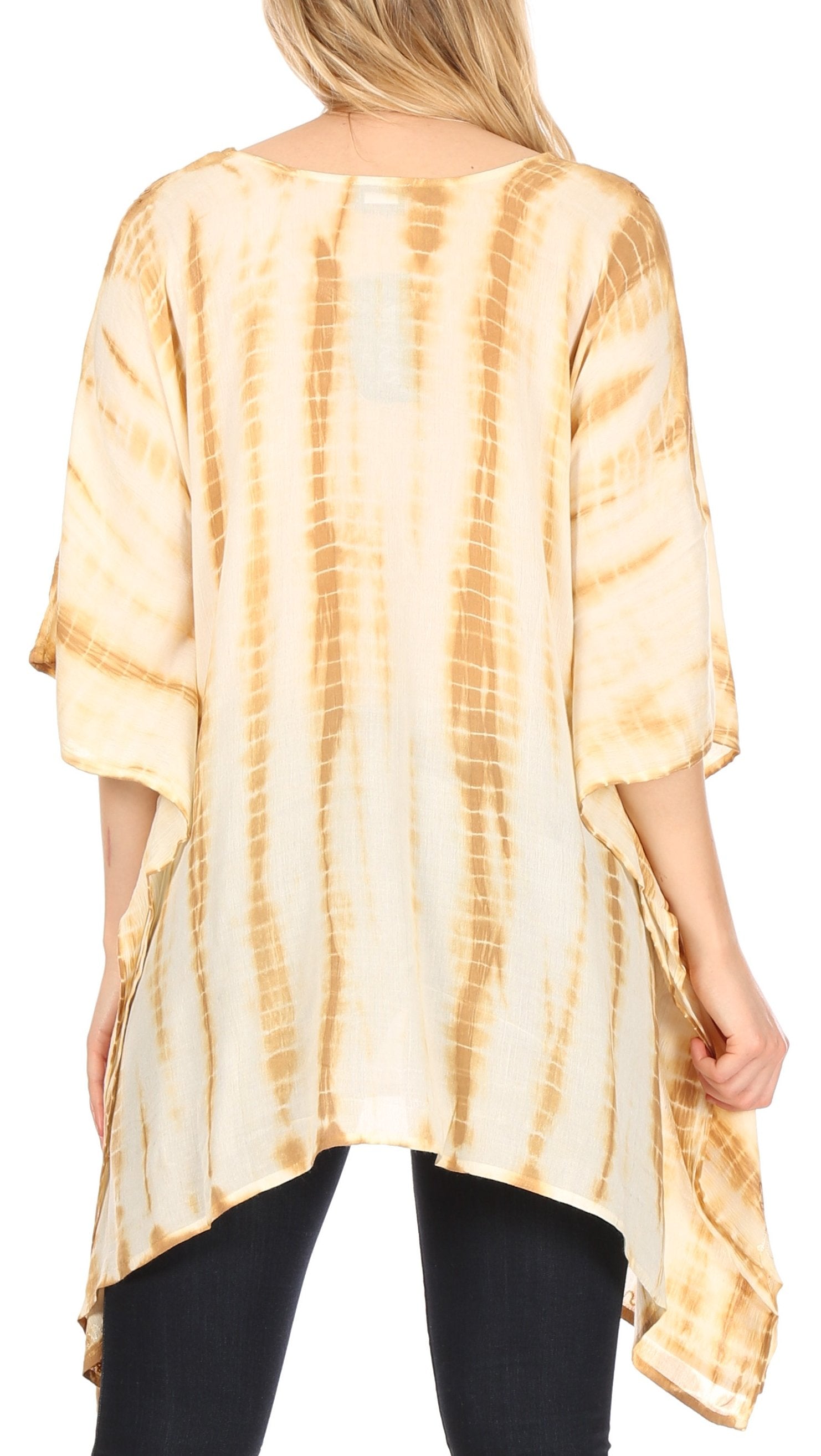 Sakkas Wren Lightweight Circle Poncho Top Blouse With Detailed Embroidery - Concordia Style Boutique