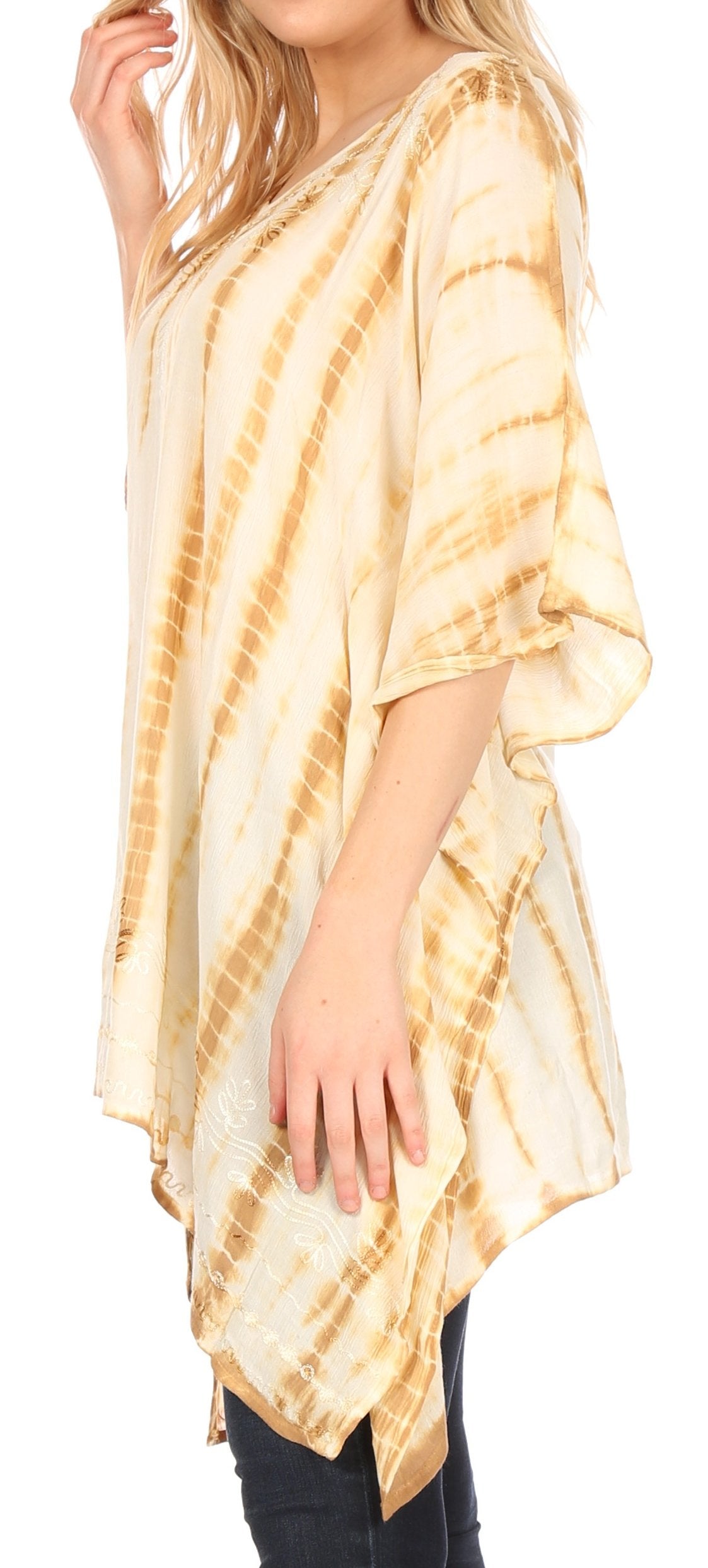 Sakkas Wren Lightweight Circle Poncho Top Blouse With Detailed Embroidery - Concordia Style Boutique