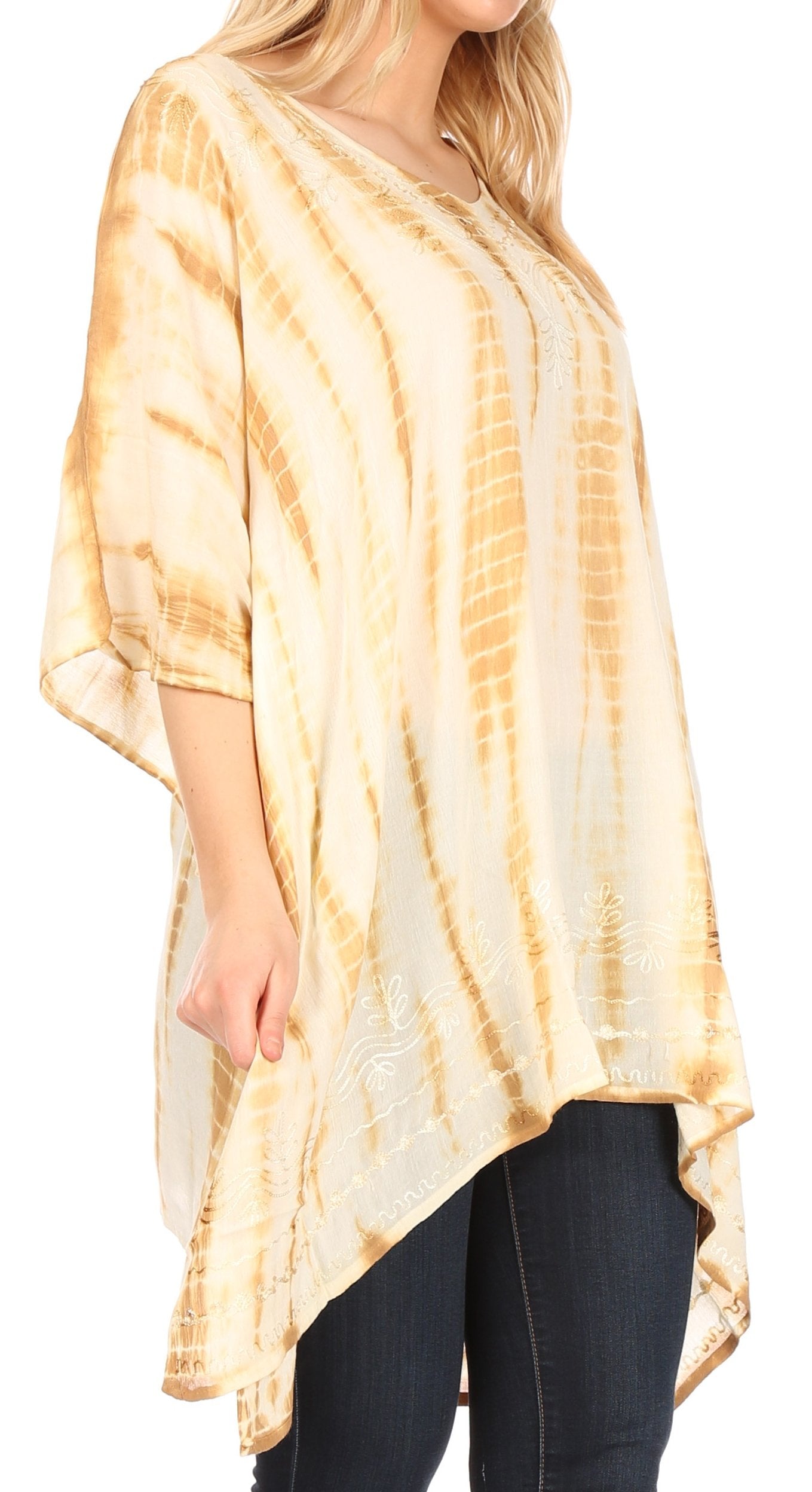 Sakkas Wren Lightweight Circle Poncho Top Blouse With Detailed Embroidery - Concordia Style Boutique