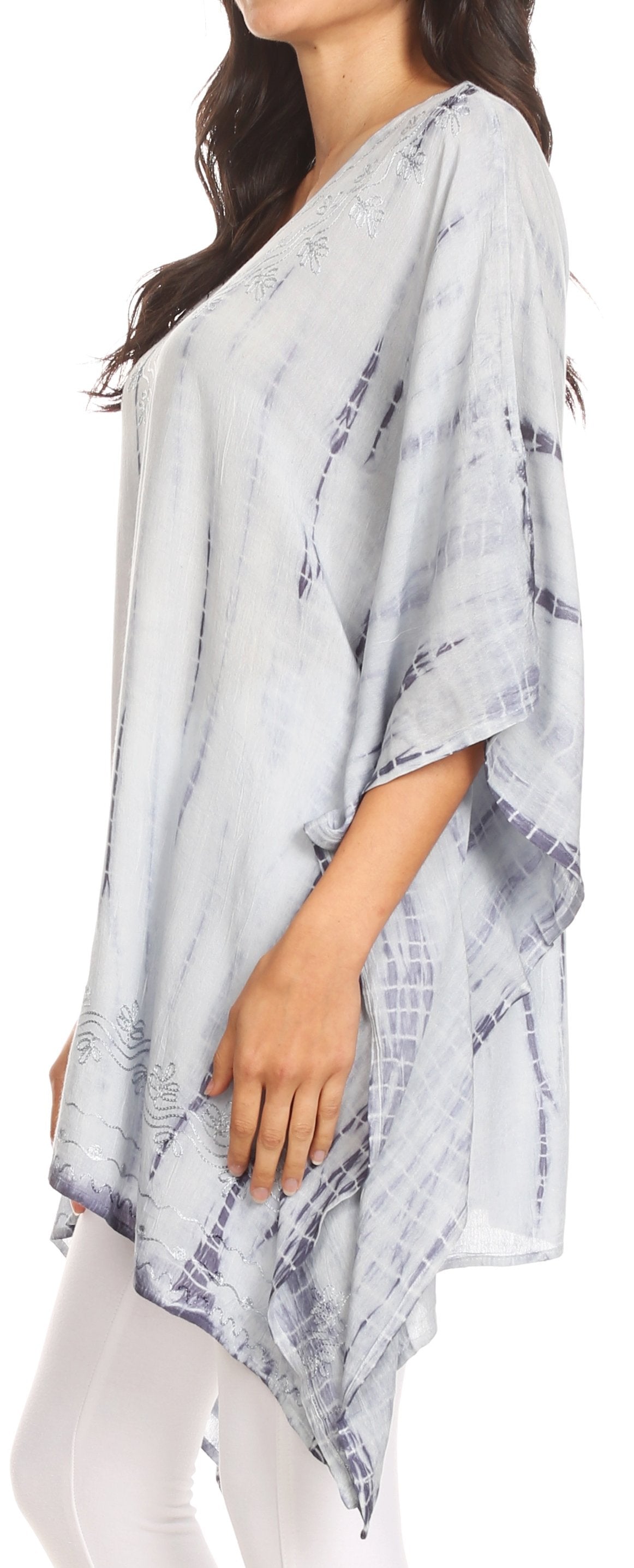 Sakkas Wren Lightweight Circle Poncho Top Blouse With Detailed Embroidery - Concordia Style Boutique