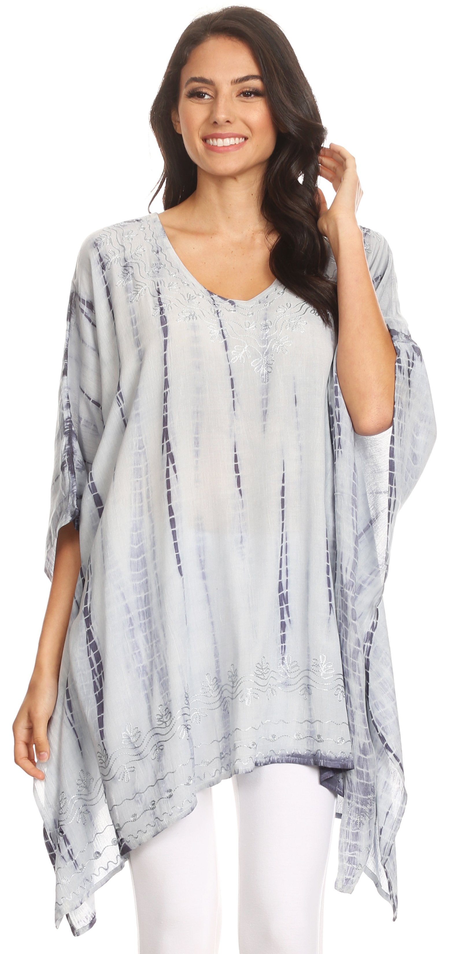 Sakkas Wren Lightweight Circle Poncho Top Blouse With Detailed Embroidery - Concordia Style Boutique