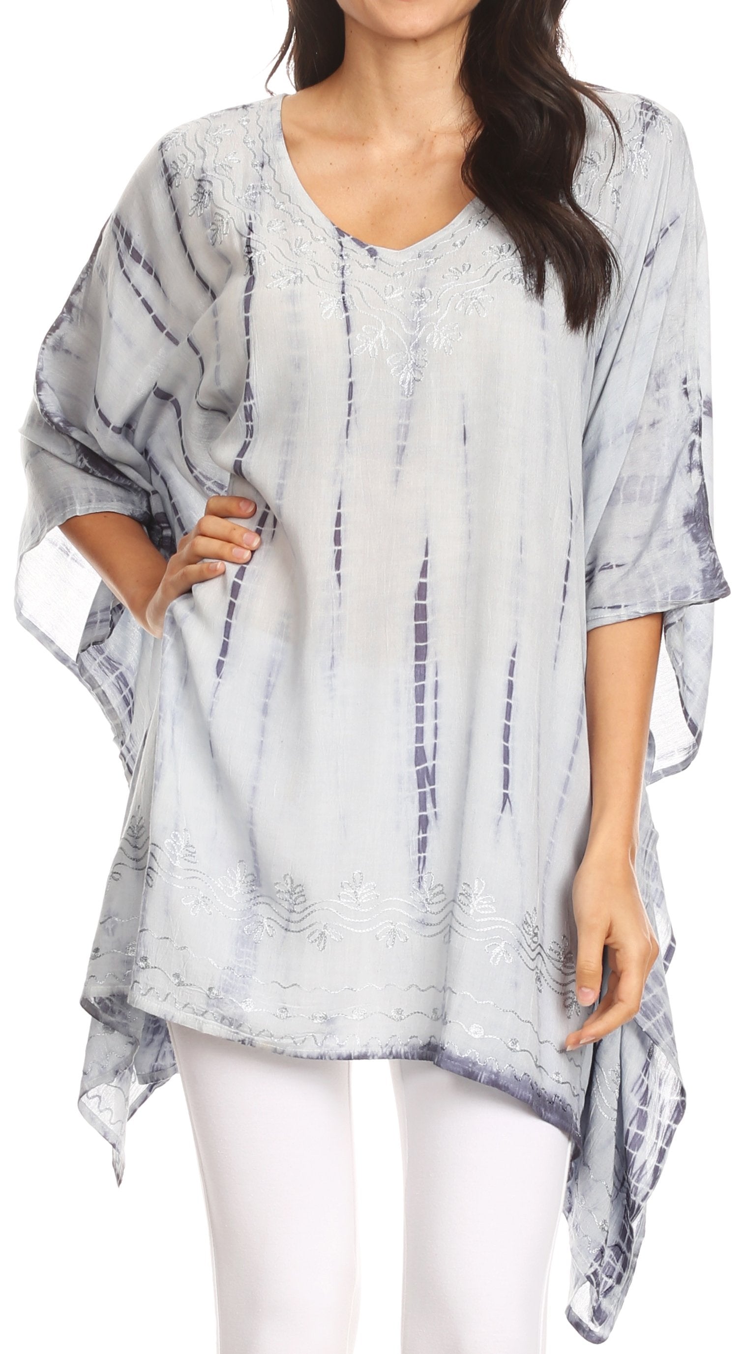 Sakkas Wren Lightweight Circle Poncho Top Blouse With Detailed Embroidery - Concordia Style Boutique