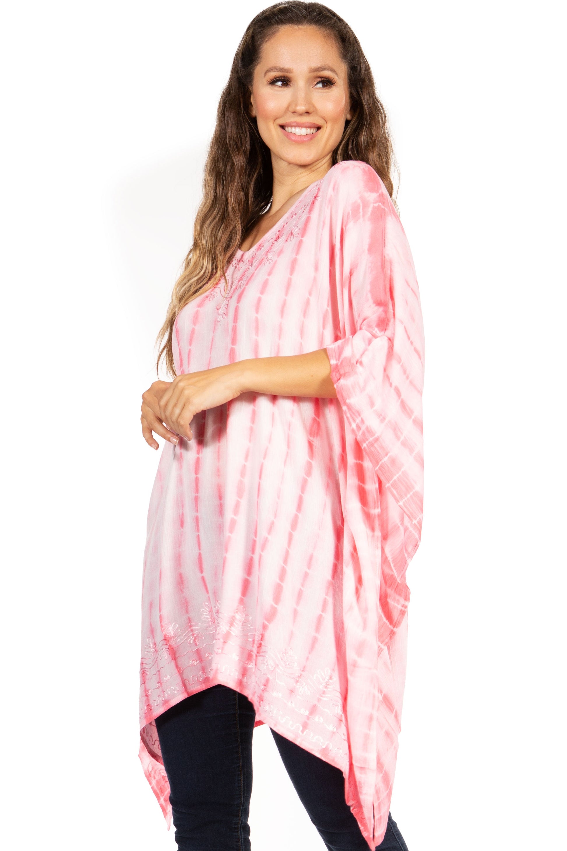 Sakkas Wren Lightweight Circle Poncho Top Blouse With Detailed Embroidery - Concordia Style Boutique