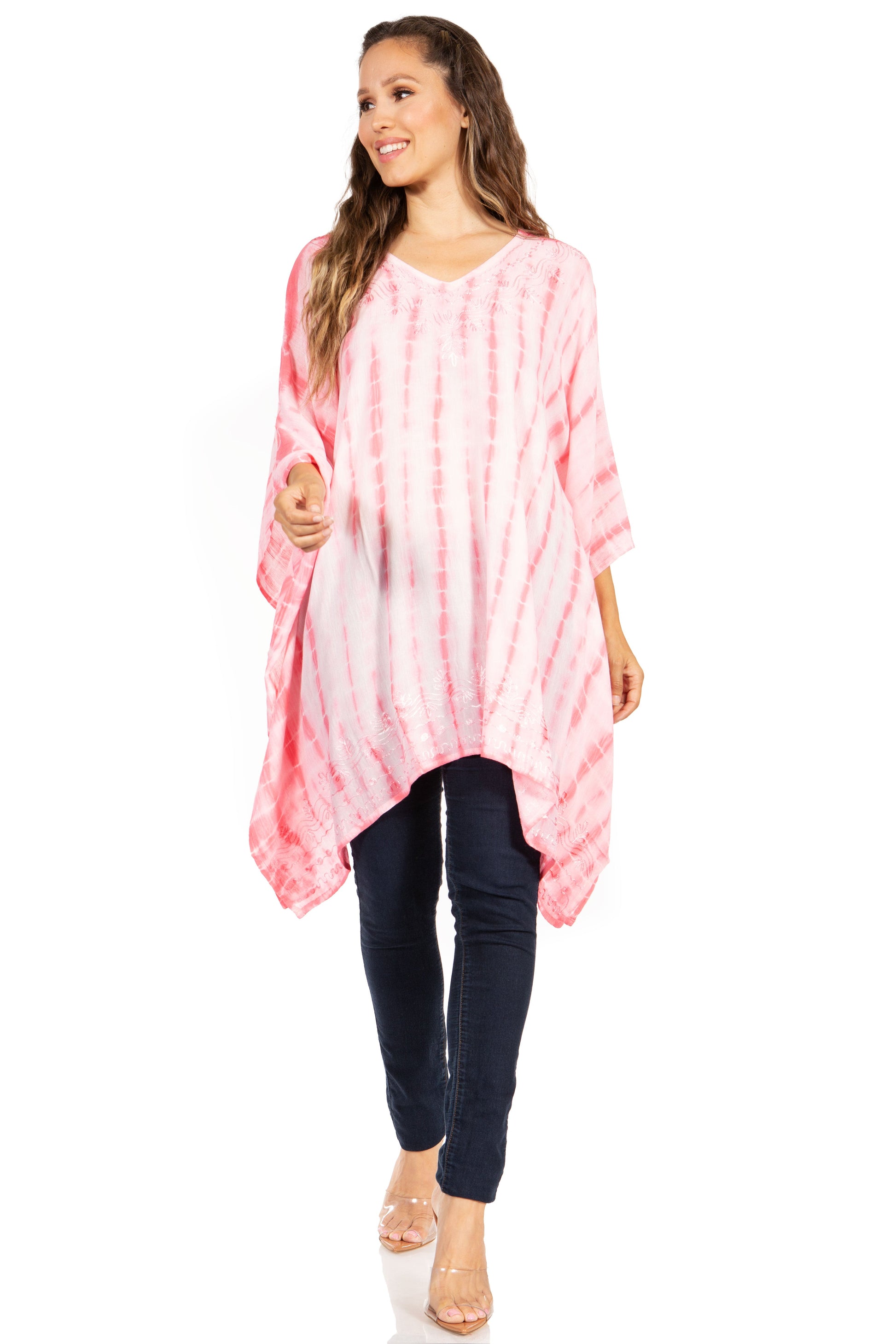 Sakkas Wren Lightweight Circle Poncho Top Blouse With Detailed Embroidery - Concordia Style Boutique