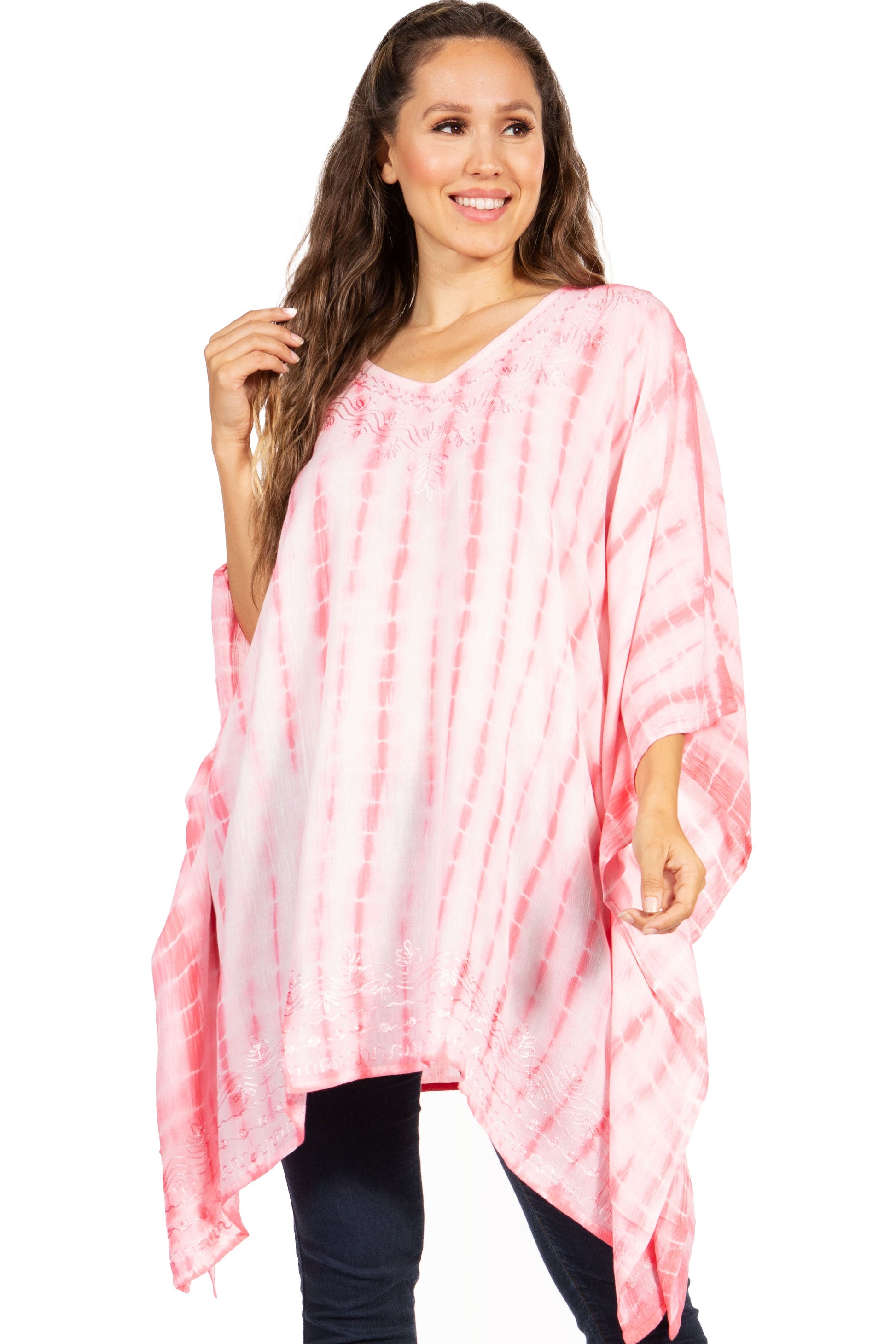 Sakkas Wren Lightweight Circle Poncho Top Blouse With Detailed Embroidery - Concordia Style Boutique
