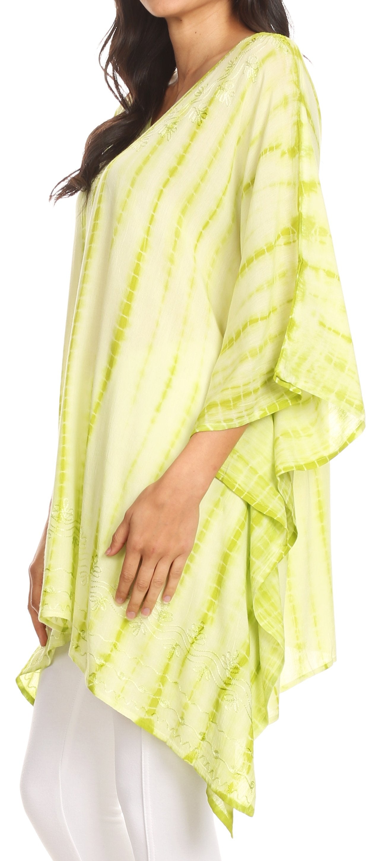 Sakkas Wren Lightweight Circle Poncho Top Blouse With Detailed Embroidery - Concordia Style Boutique