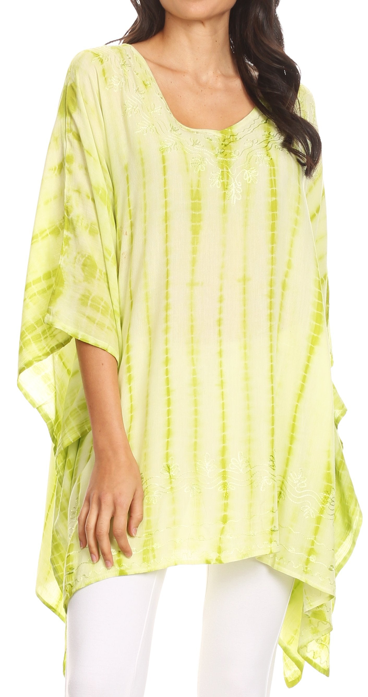 Sakkas Wren Lightweight Circle Poncho Top Blouse With Detailed Embroidery - Concordia Style Boutique