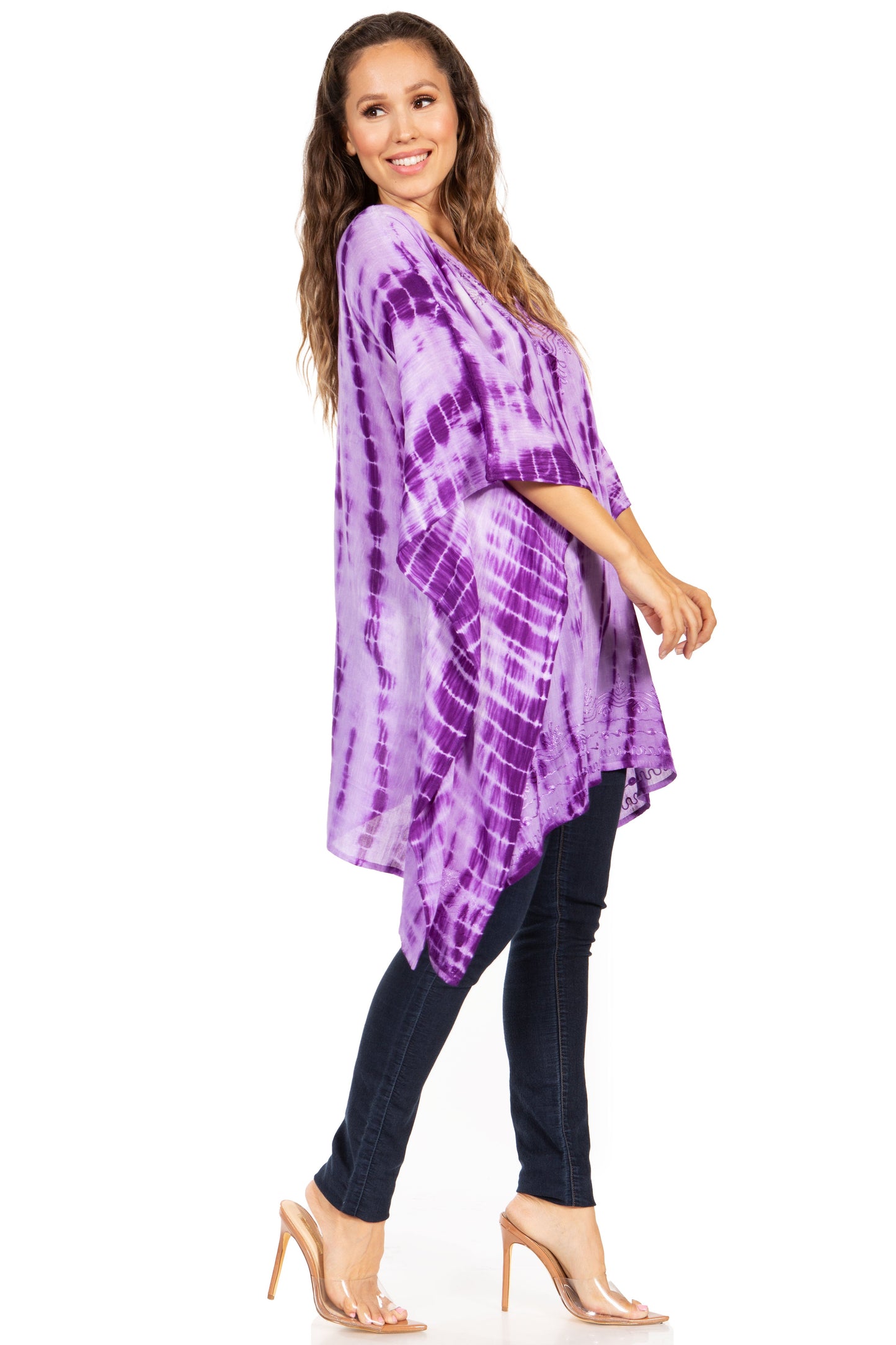Sakkas Wren Lightweight Circle Poncho Top Blouse With Detailed Embroidery - Concordia Style Boutique